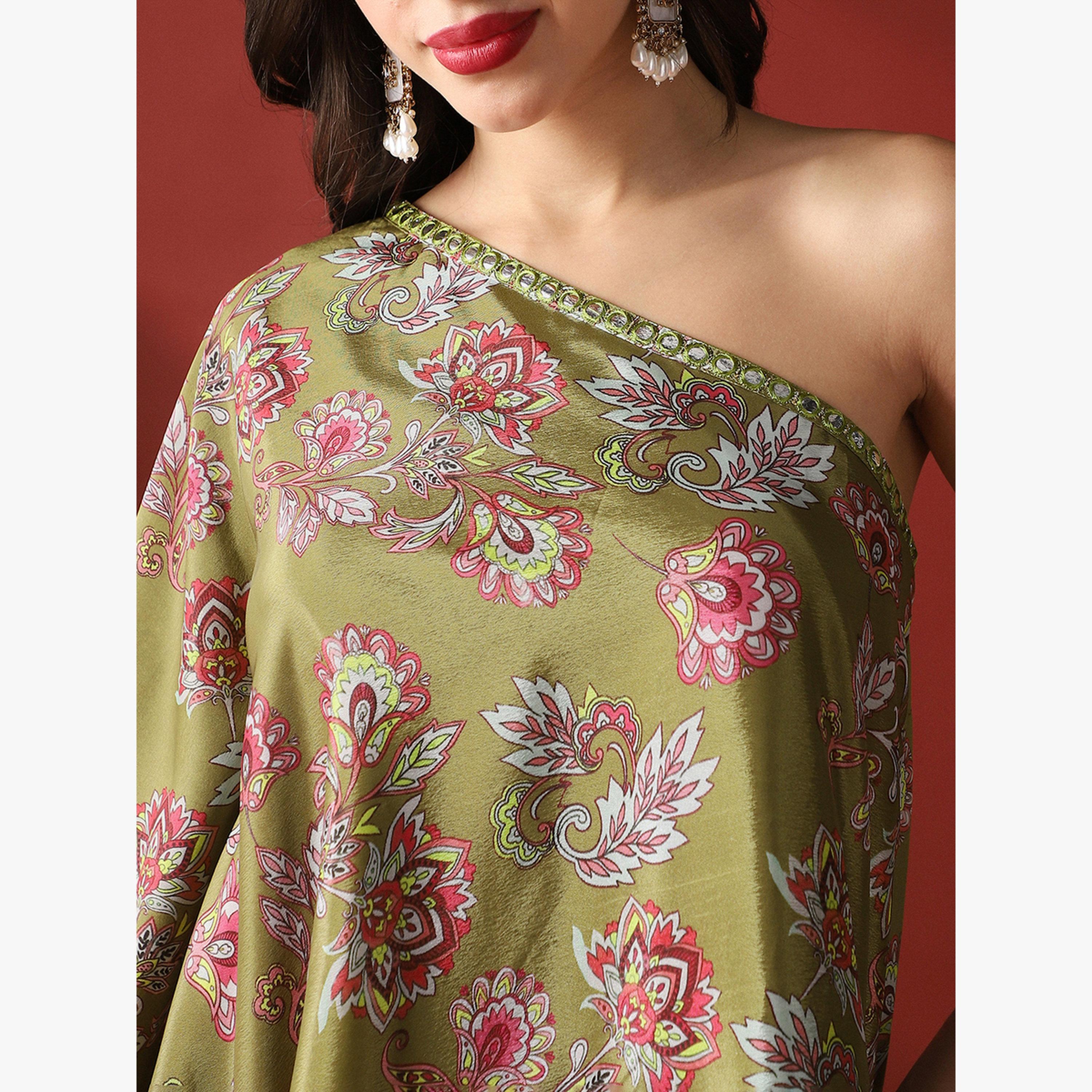 طقم منسق من بلوزة بكتف واحد بتفاصيل مرآة وزهور وشرارة-women-clothing-coordsets-image-4
