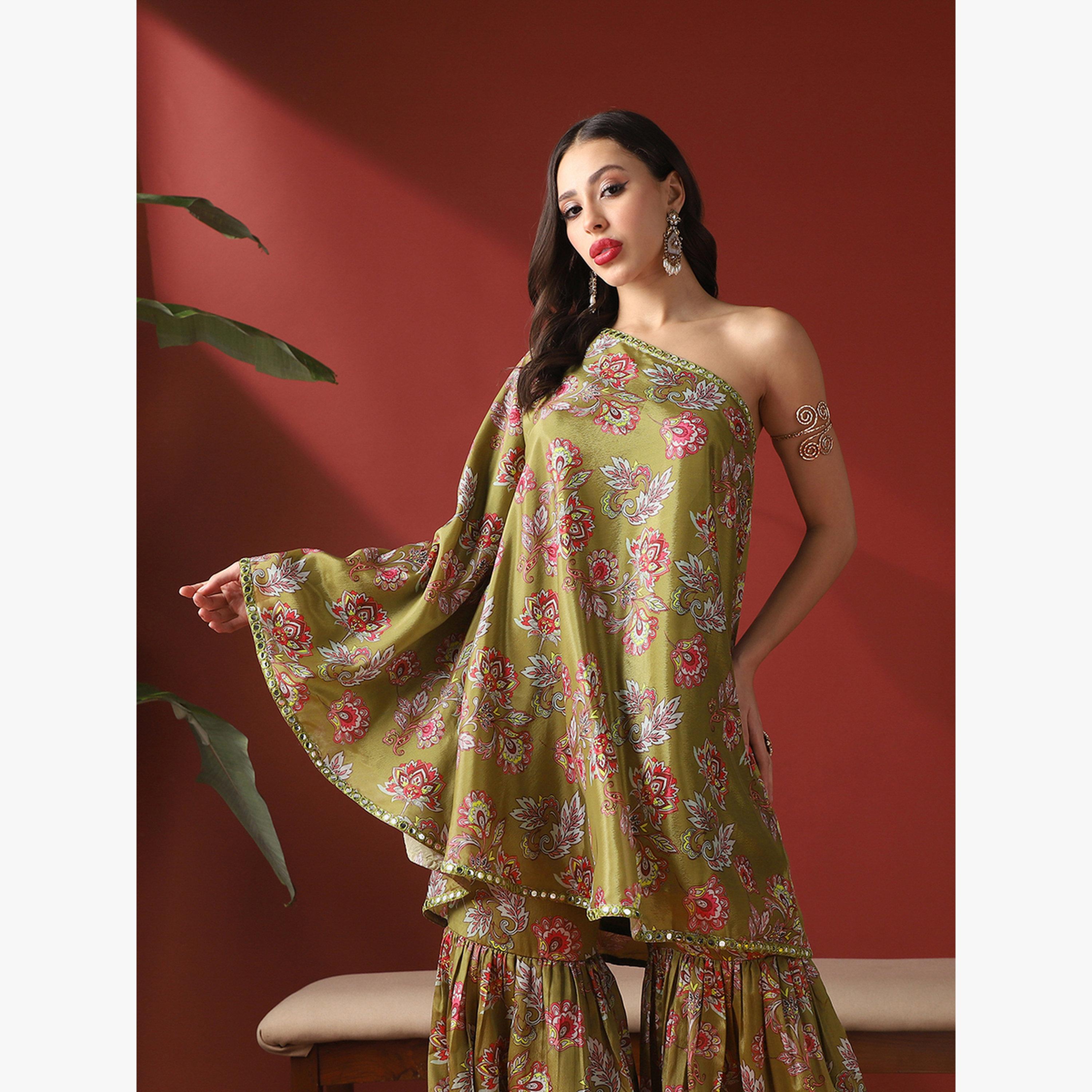 طقم منسق من بلوزة بكتف واحد بتفاصيل مرآة وزهور وشرارة-women-clothing-coordsets-image-6