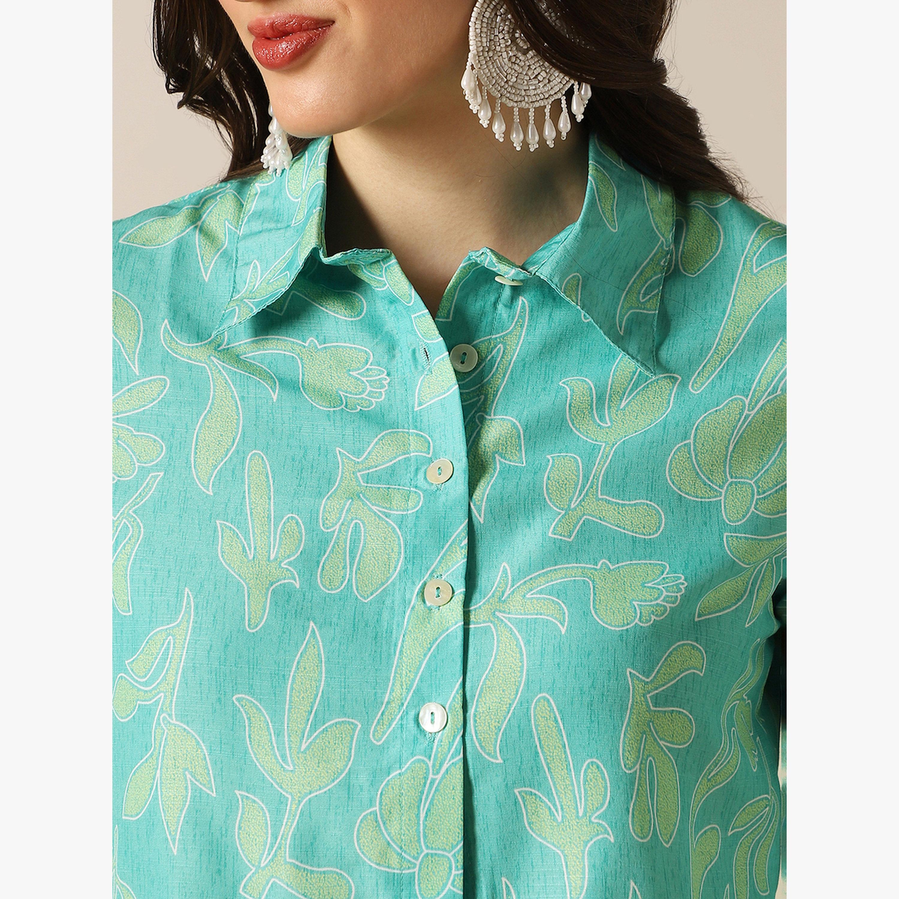 طقم منسق من قميص قصير مطبع وبنطال بأرجل واسعة-women-clothing-coordsets-image-4