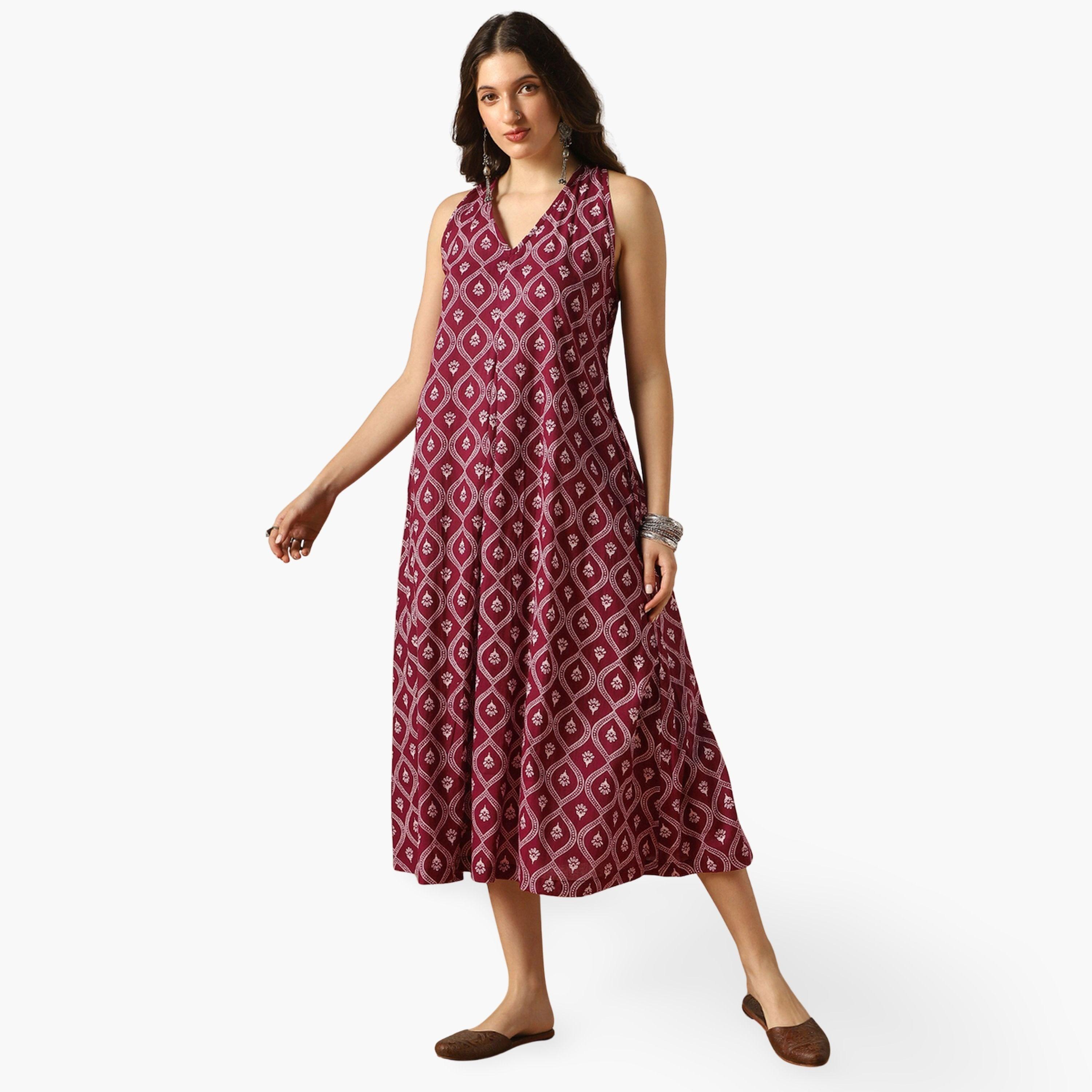 Globus X Styli Back Twisted Knot Style Flared Hem Midi Dress-women-clothing-dresses-image-1