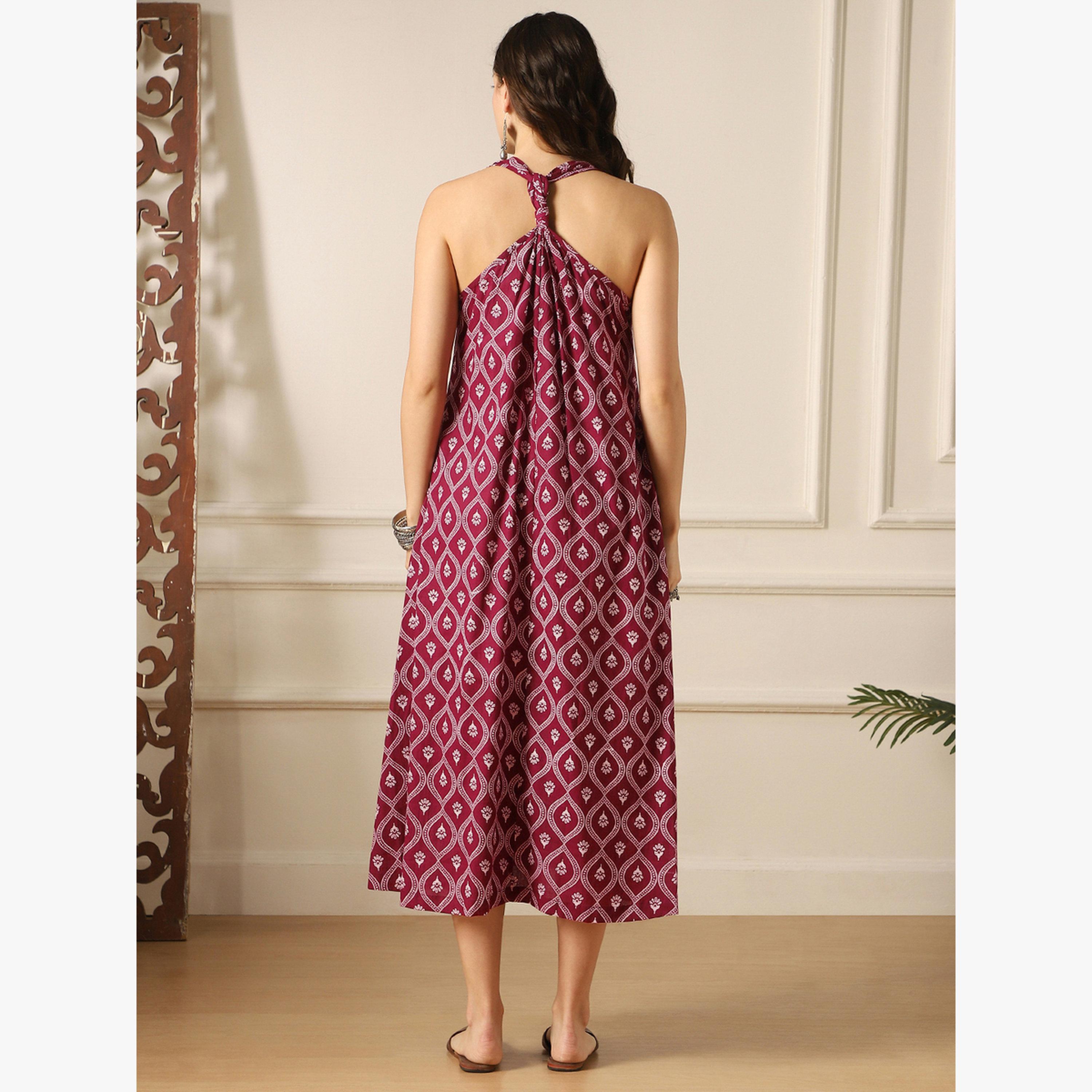 فستان ميدي بنمط لف وحافة واسعة-women-clothing-dresses-image-3