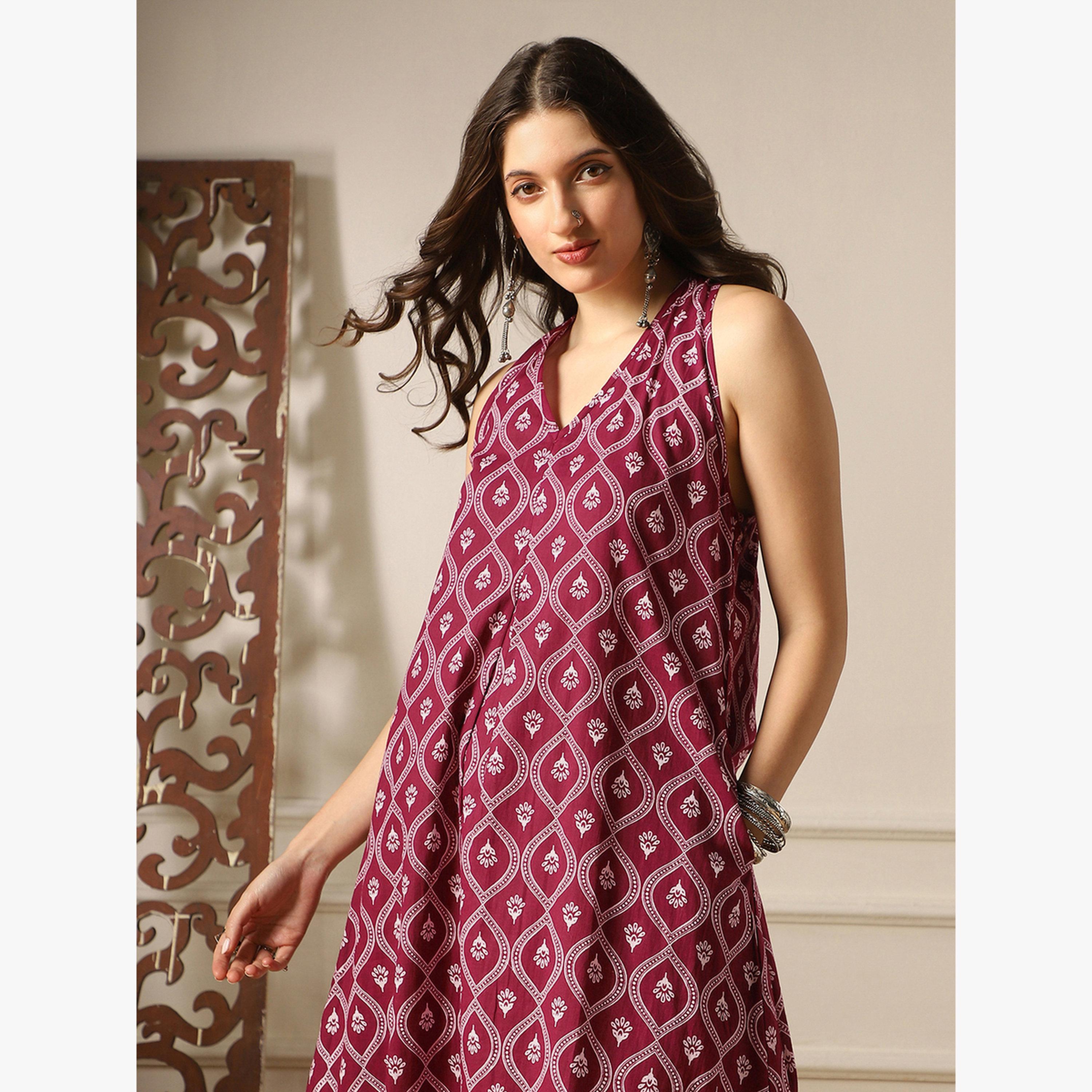 Globus X Styli Back Twisted Knot Style Flared Hem Midi Dress-women-clothing-dresses-image-6