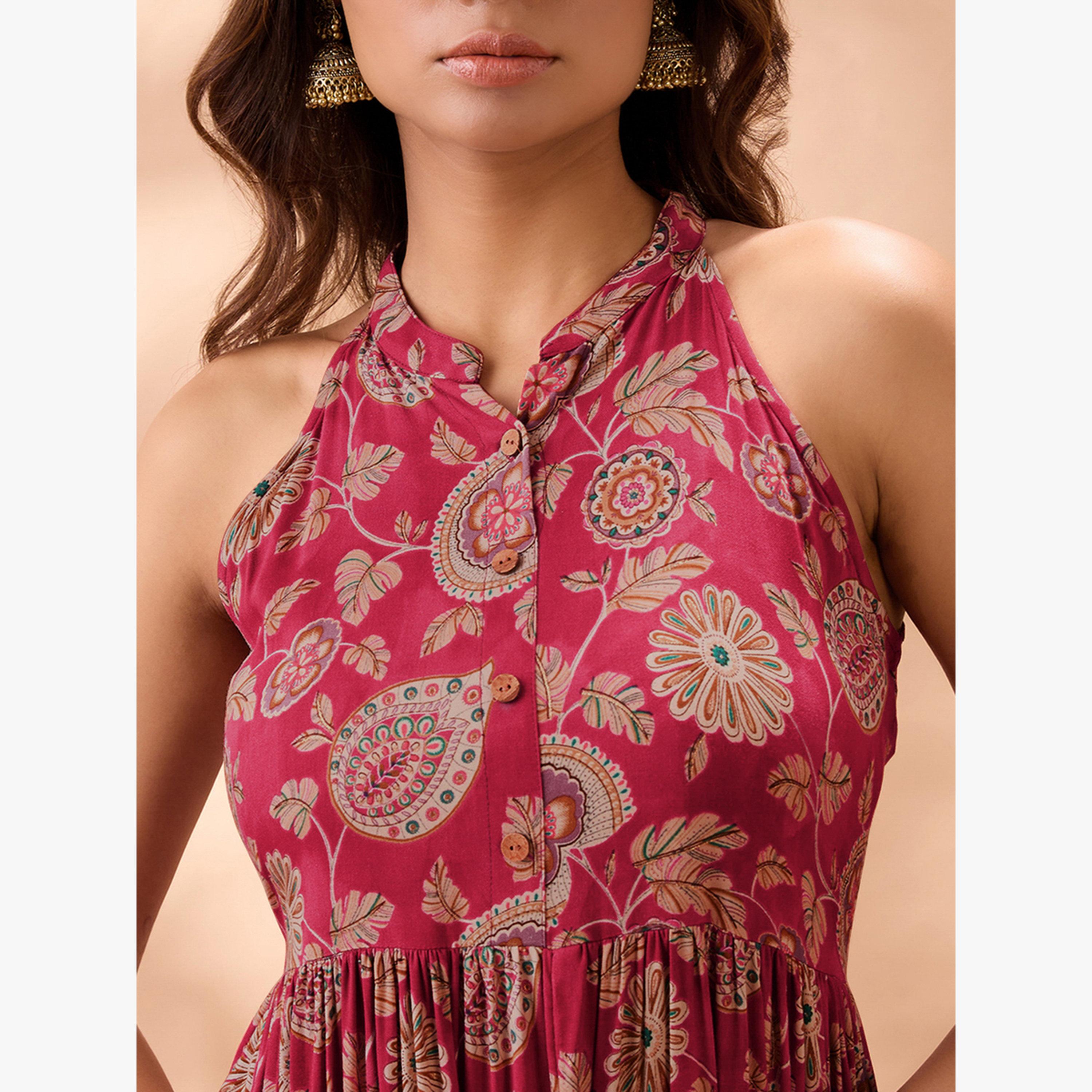 فستان طويل بطبعة زهور وياقة هولتر-women-clothing-dresses-image-4