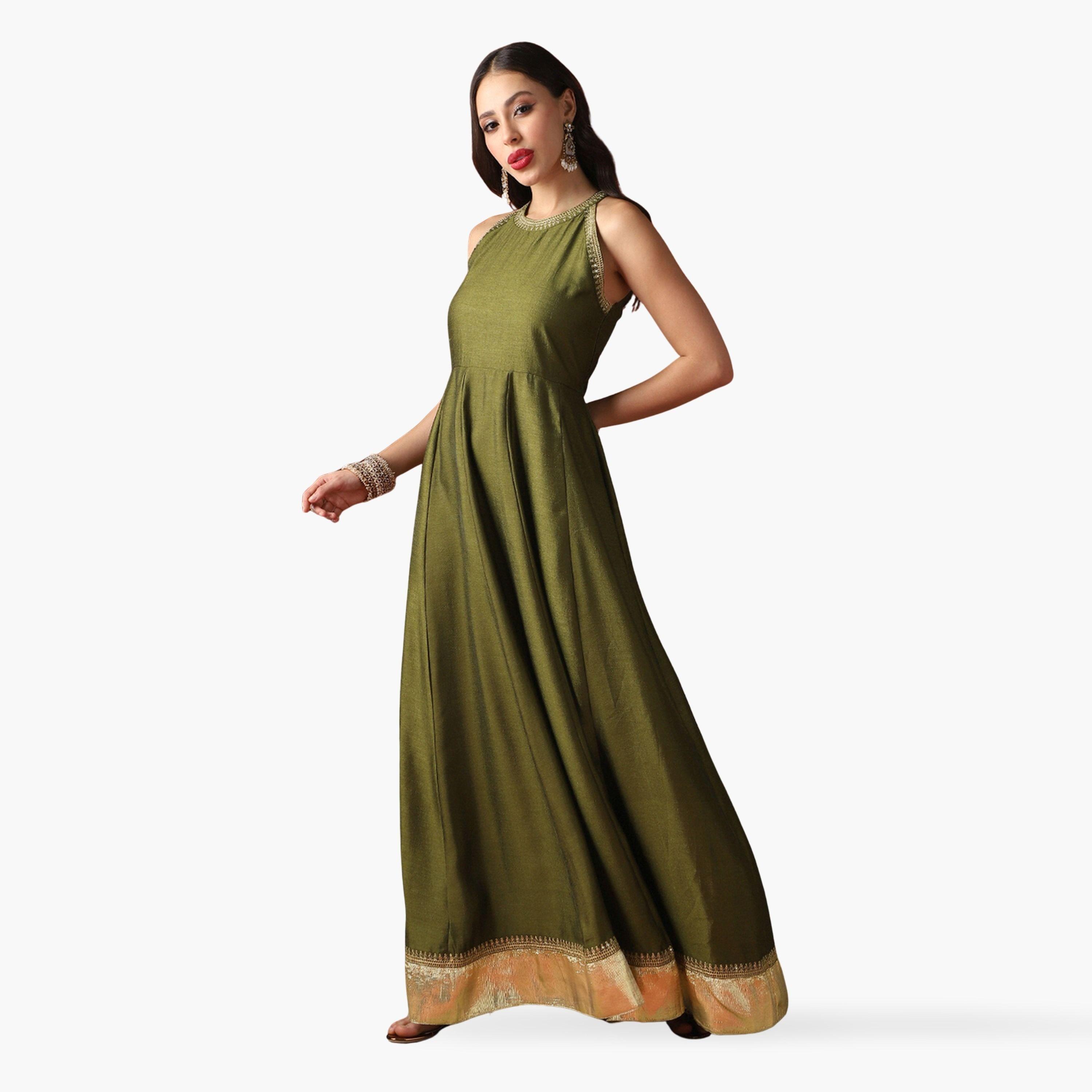 Globus X Styli Halter Neck Gotta Lace Hem Maxi Festive Dress-women-clothing-dresses-image-1