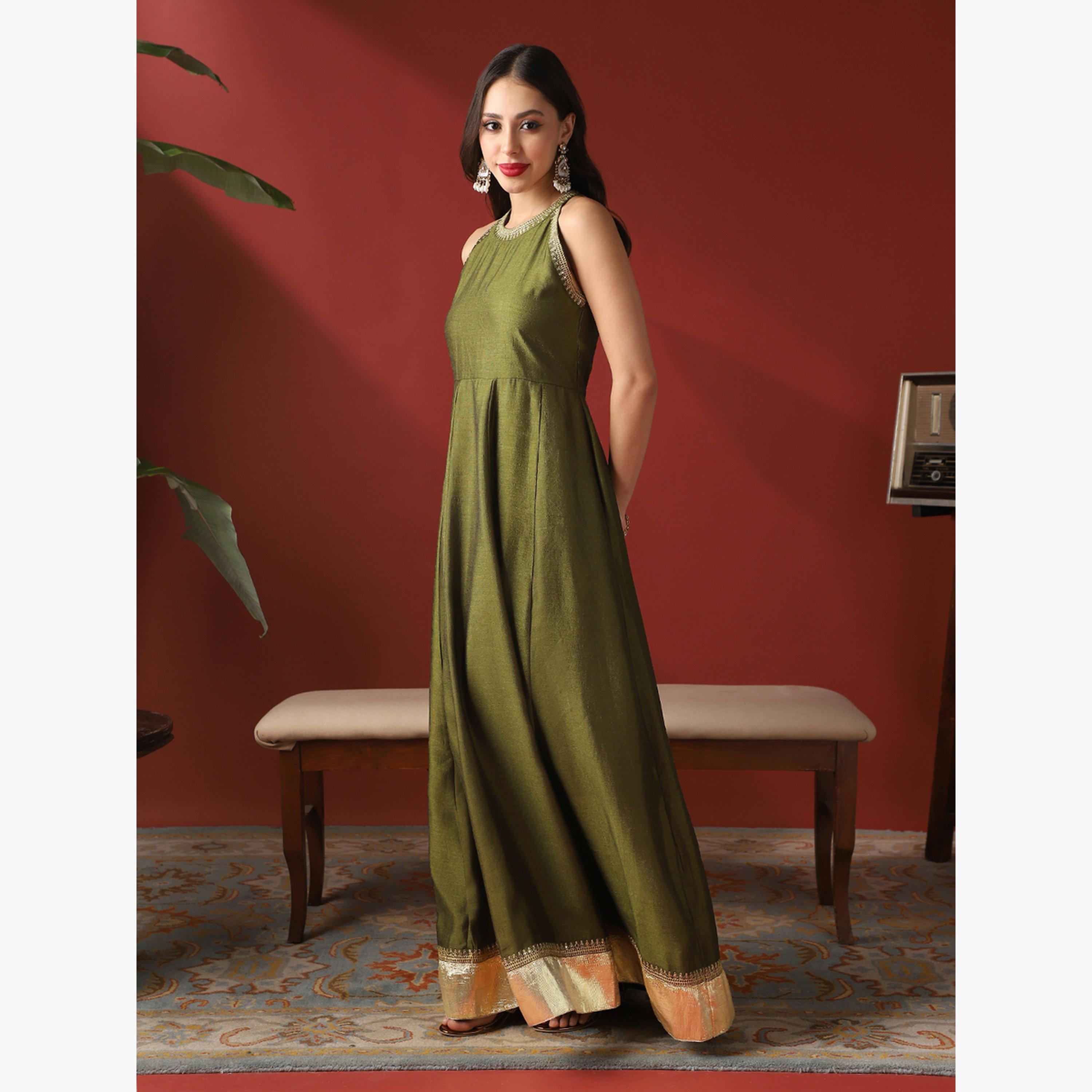 فستان طويل بياقة هولتر وحافة بتفاصيل دانتيل-women-clothing-dresses-image-2