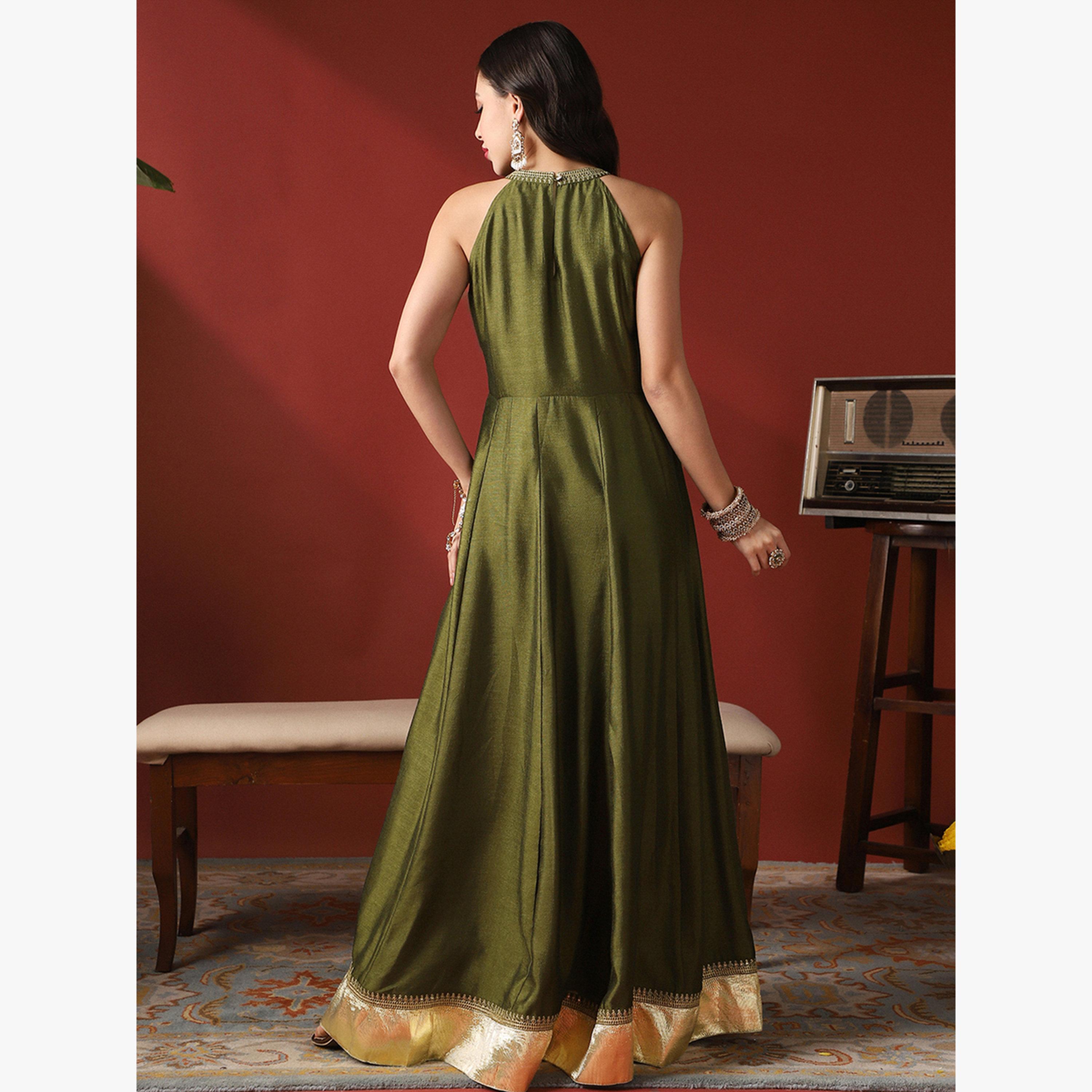 Globus X Styli Halter Neck Gotta Lace Hem Maxi Festive Dress-women-clothing-dresses-image-3