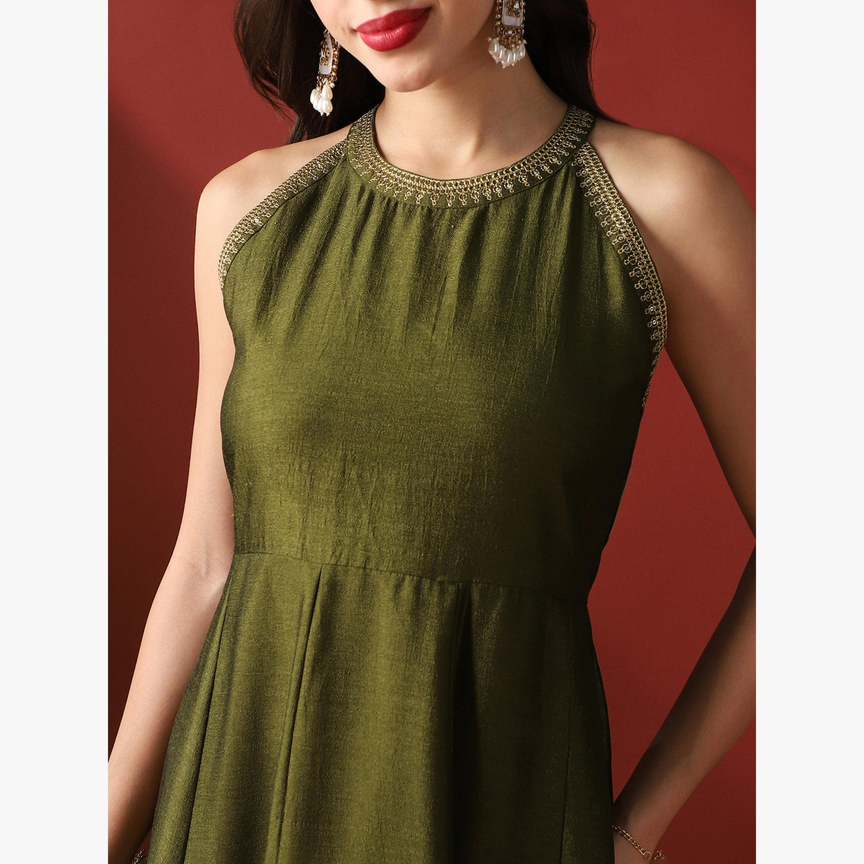 Globus X Styli Halter Neck Gotta Lace Hem Maxi Festive Dress-women-clothing-dresses-image-4