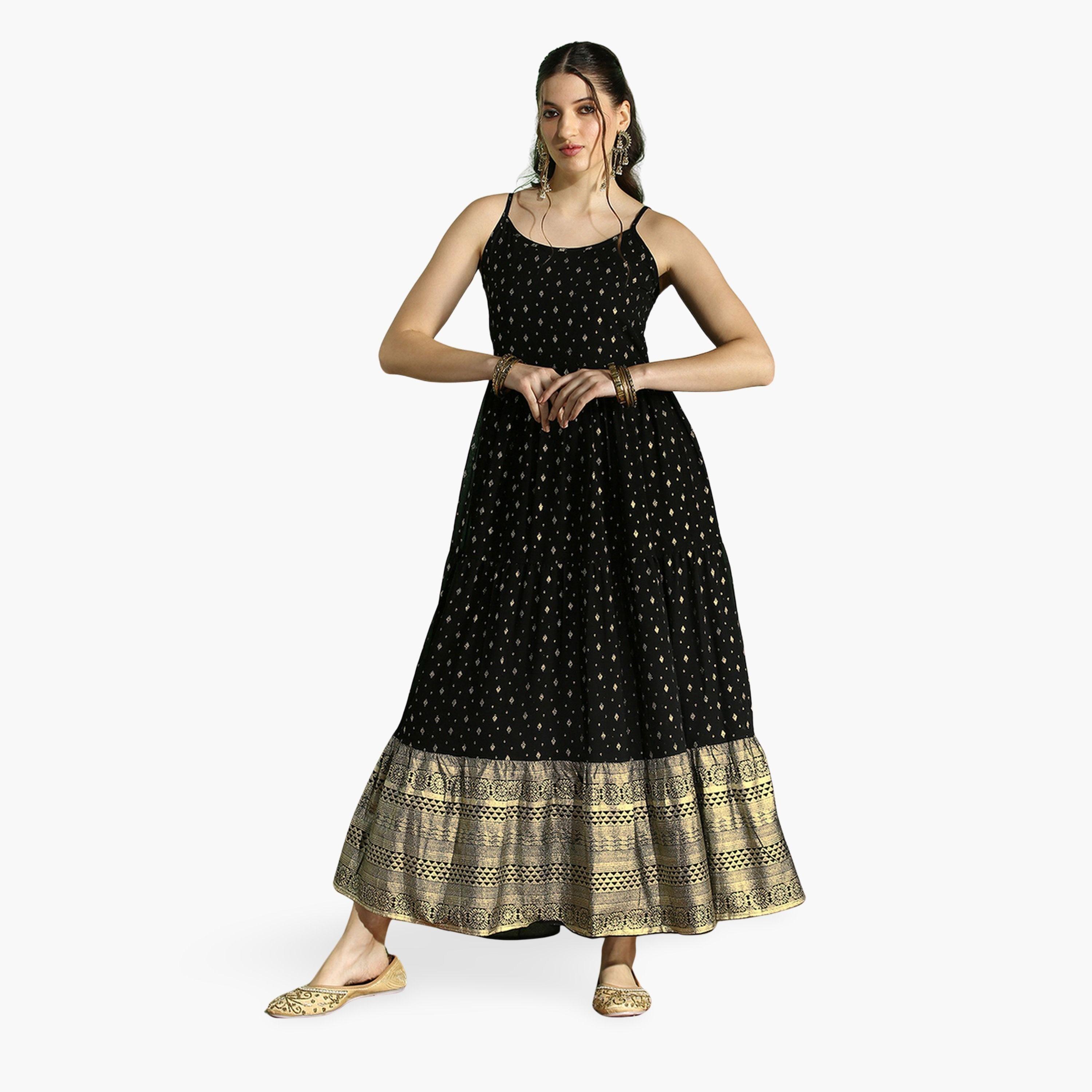 فستان طويل بحمالات بتصميم عرقي ونمط موتيف-women-clothing-dresses-image-1