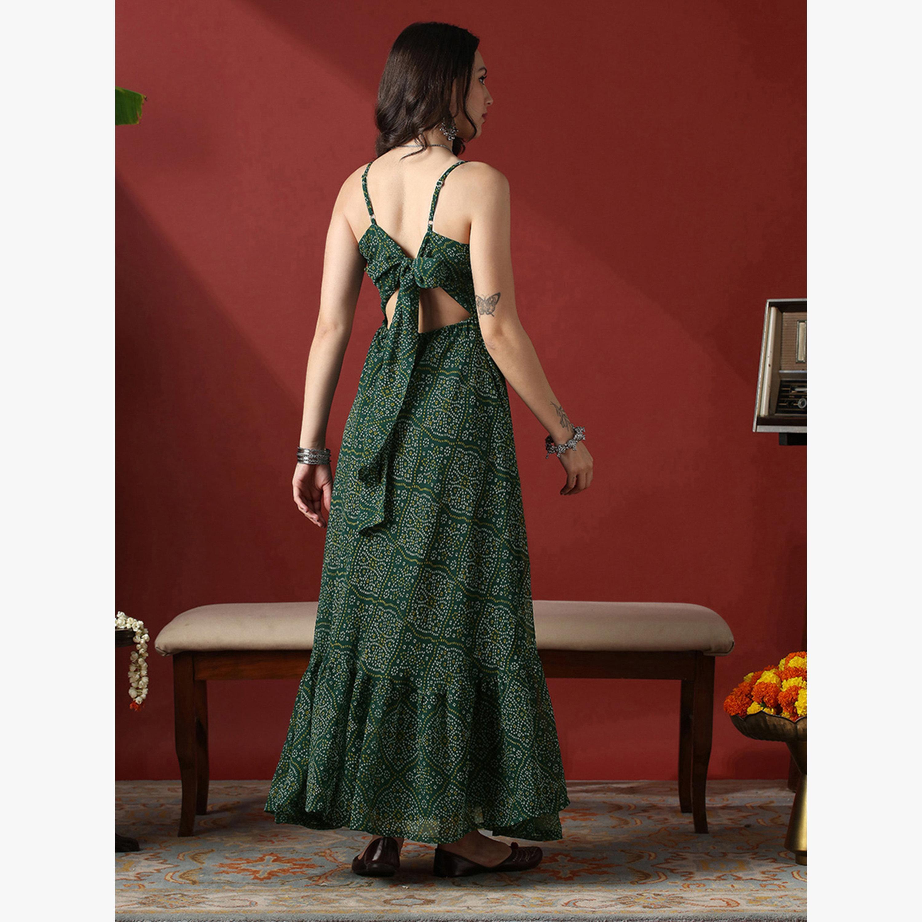 Globus X Styli Tie Back Detail Bandhani Georgette Festive Maxi Dress-women-clothing-dresses-image-3