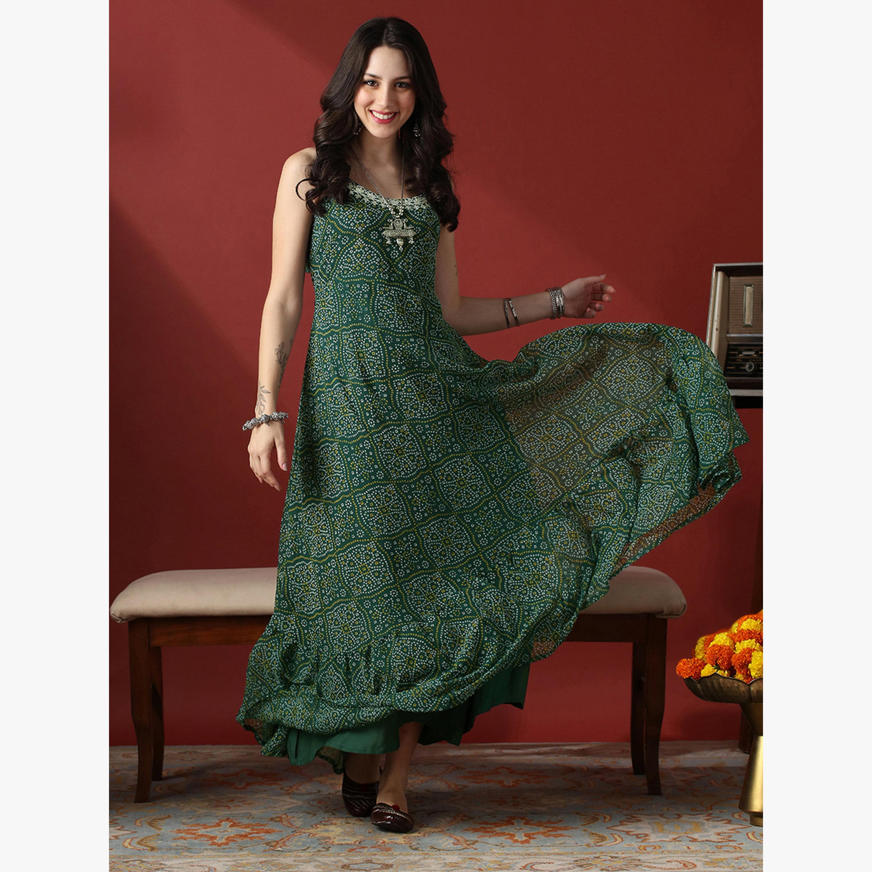 Globus X Styli Tie Back Detail Bandhani Georgette Festive Maxi Dress-women-clothing-dresses-image-5