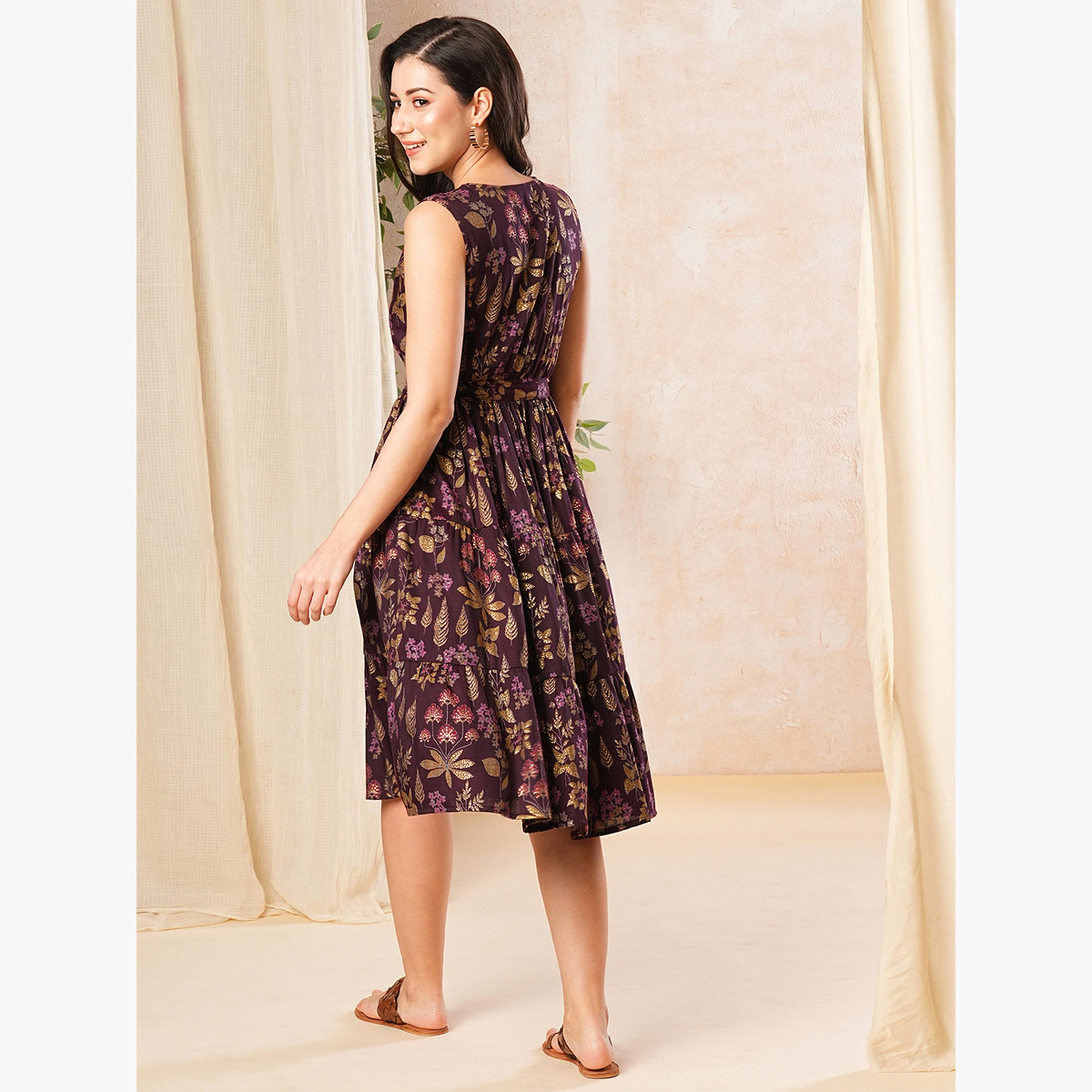 فستان بطول الركبة مزين بزهور مع رباط خصر-women-clothing-dresses-image-3