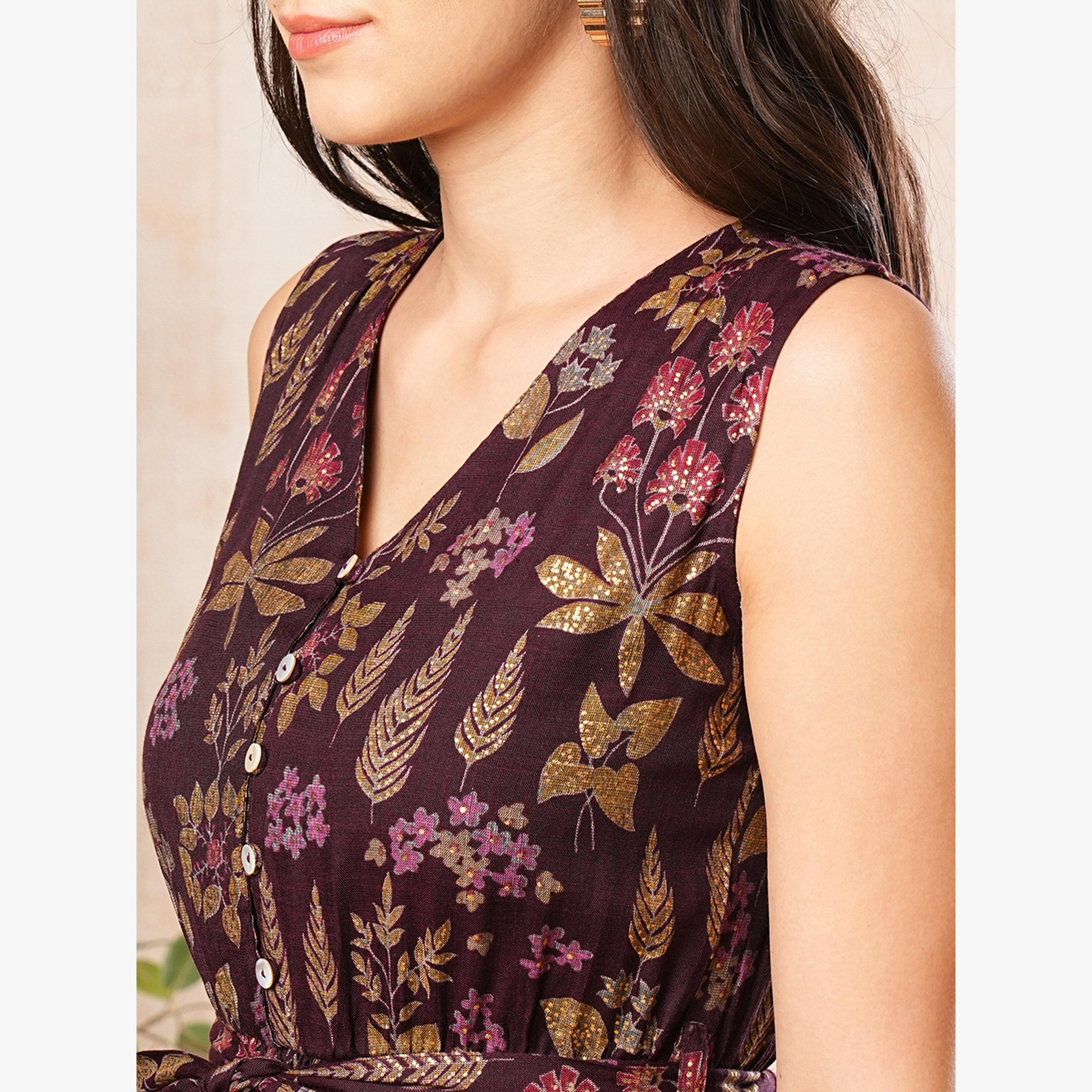 فستان بطول الركبة مزين بزهور مع رباط خصر-women-clothing-dresses-image-4