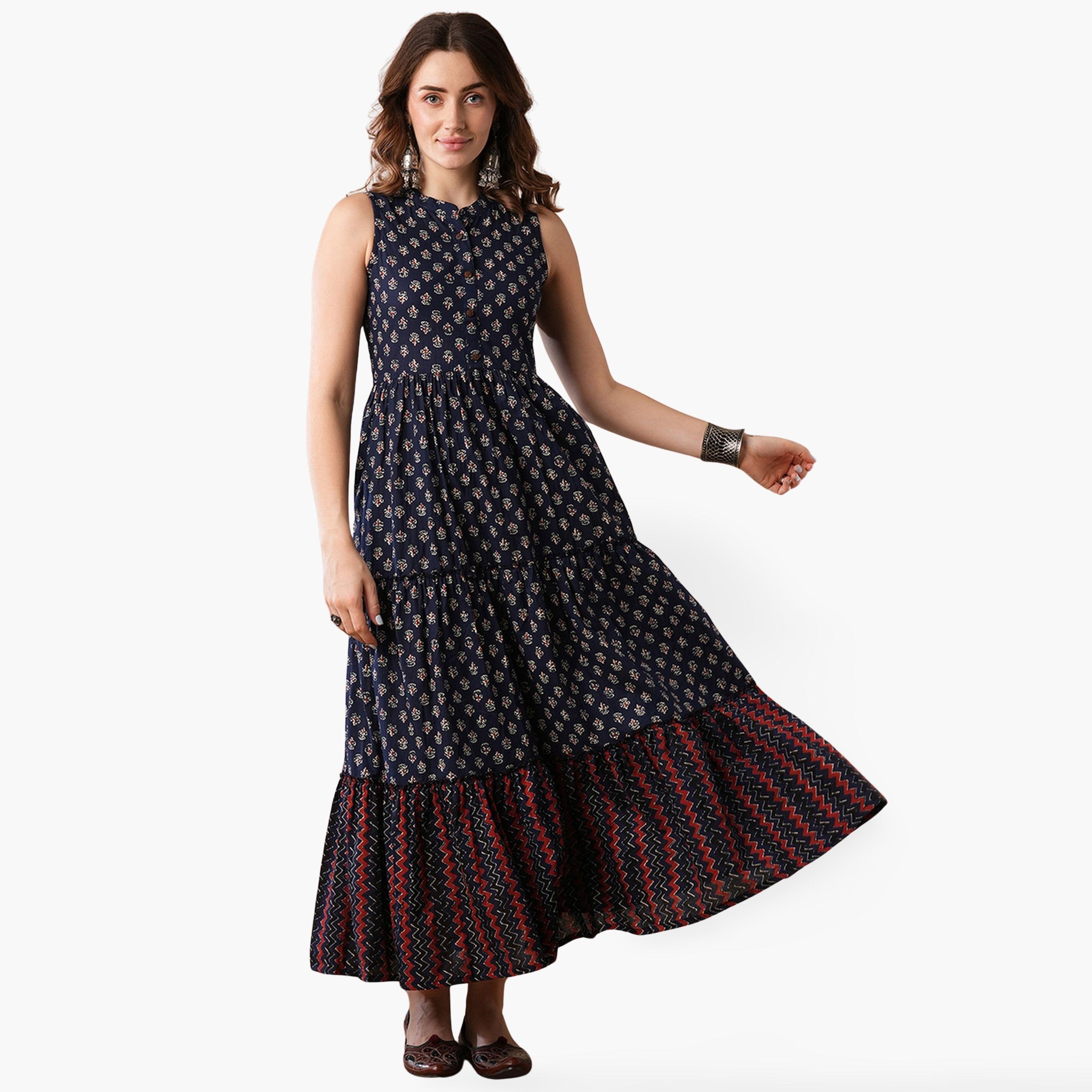 فستان طويل بطبعة زهور و ياقة ماندارين-women-clothing-dresses-image-1