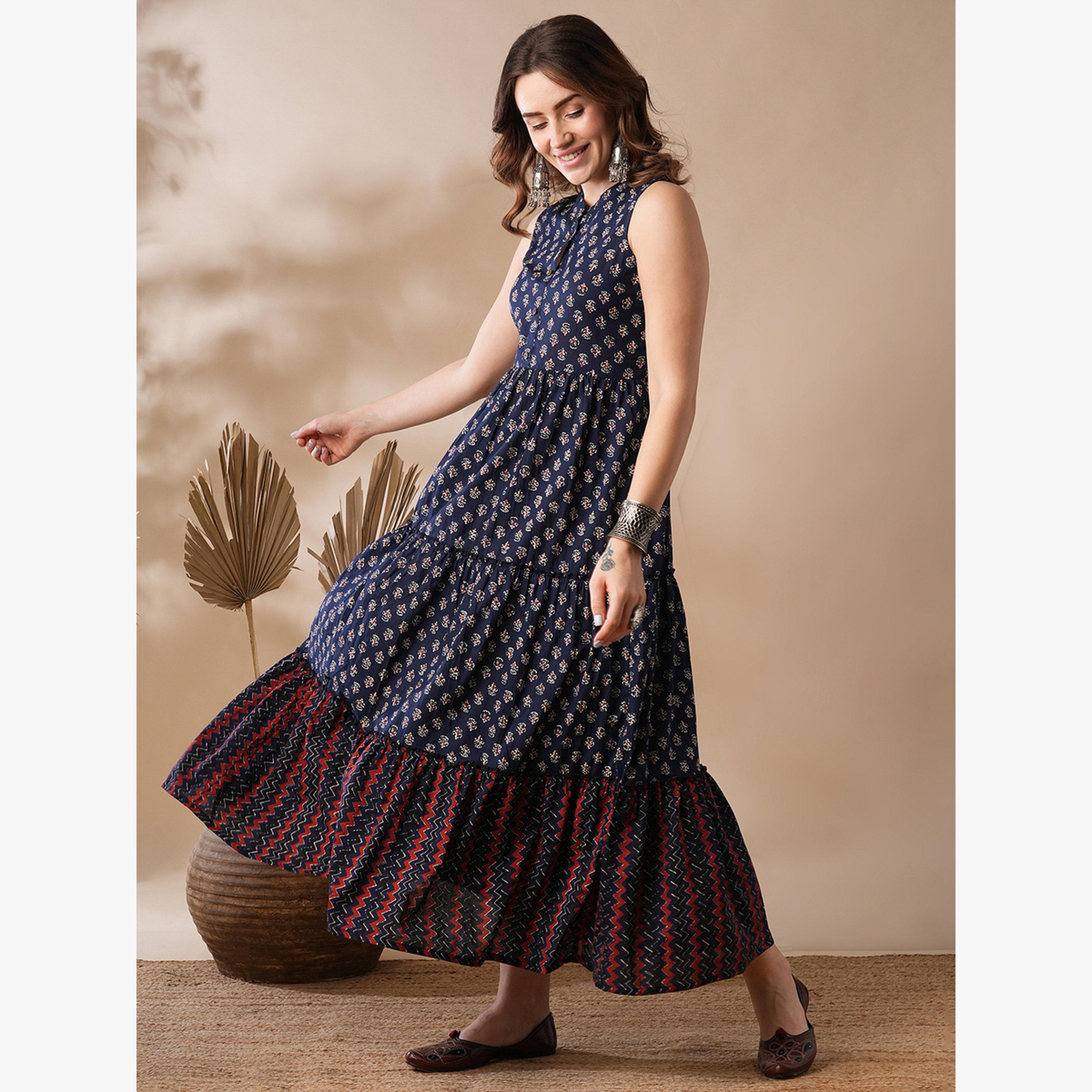 فستان طويل بطبعة زهور و ياقة ماندارين-women-clothing-dresses-image-2