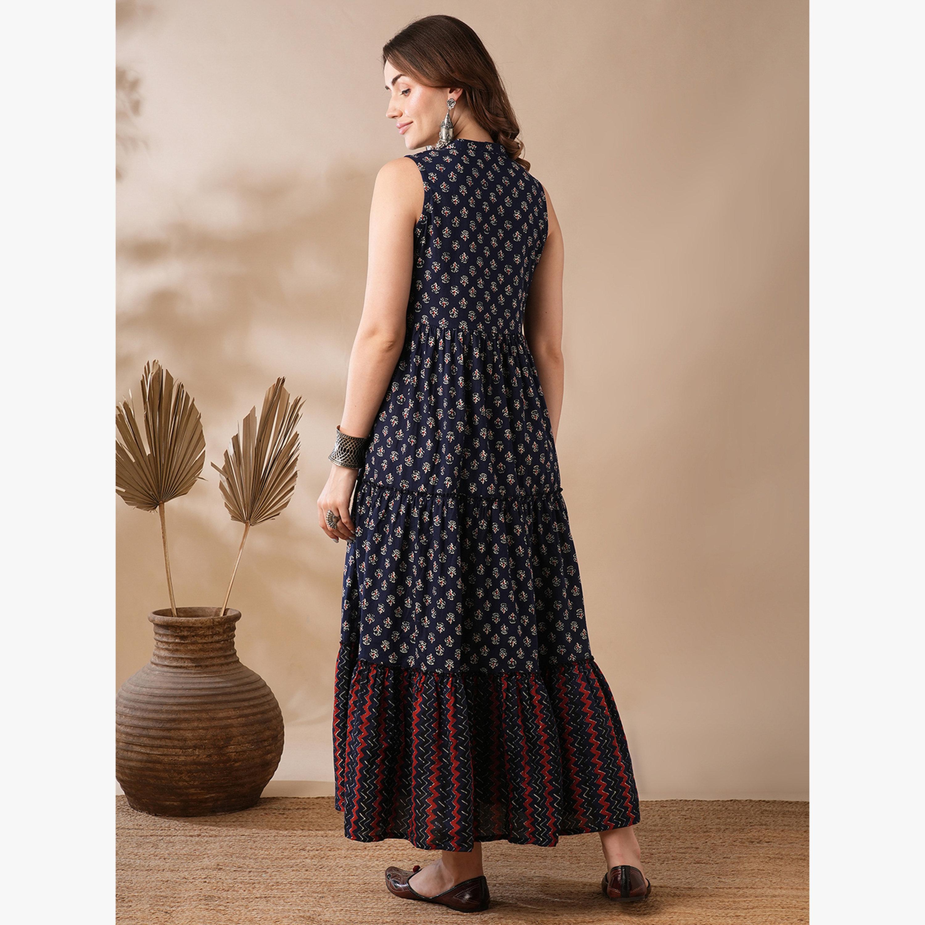 فستان طويل بطبعة زهور و ياقة ماندارين-women-clothing-dresses-image-3