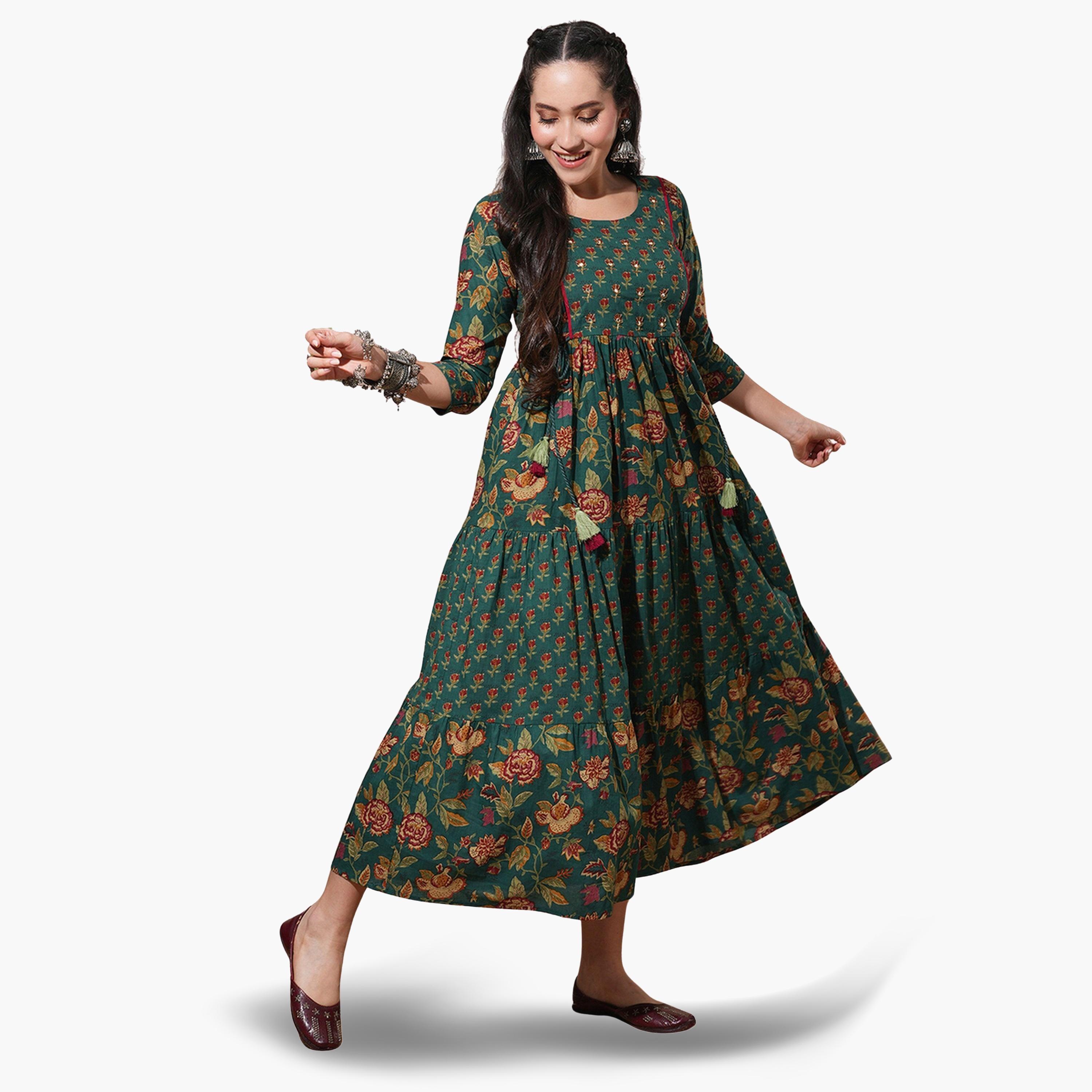غلوبوص × ستايلي - فستان عمل متوسط الطول من أبلا بطبعة زهور كاملة-women-clothing-dresses-image-1