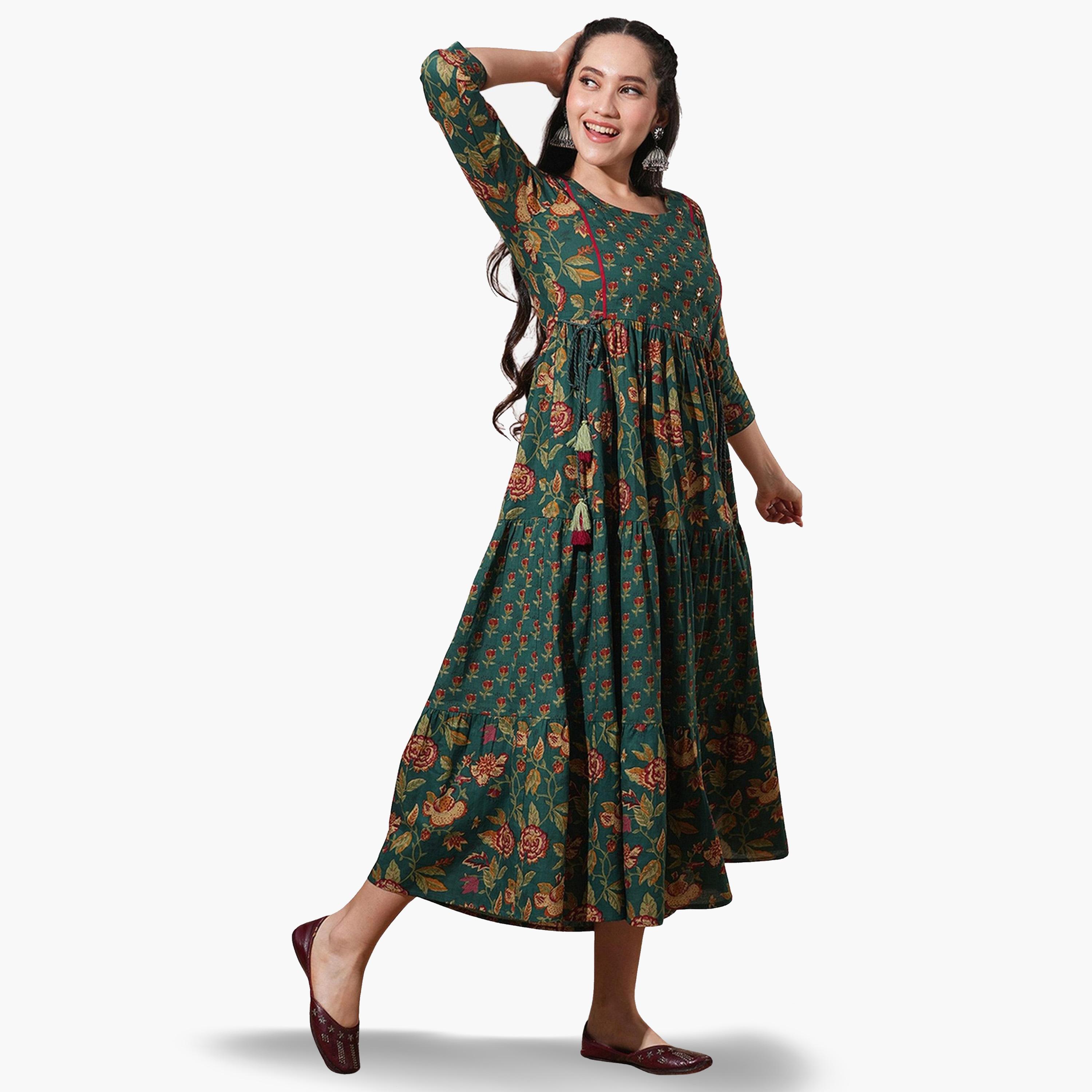 غلوبوص × ستايلي - فستان عمل متوسط الطول من أبلا بطبعة زهور كاملة-women-clothing-dresses-image-2