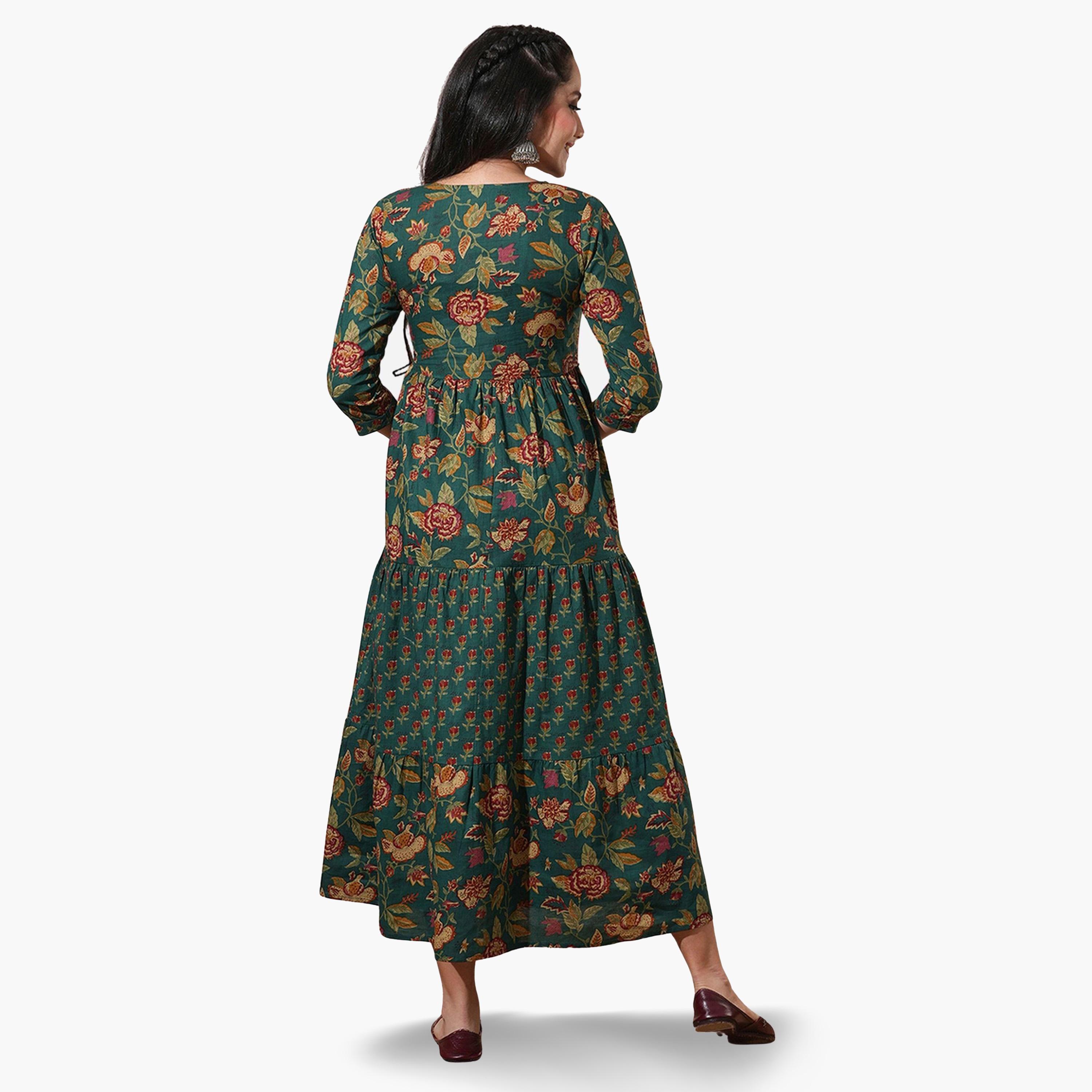 غلوبوص × ستايلي - فستان عمل متوسط الطول من أبلا بطبعة زهور كاملة-women-clothing-dresses-image-3