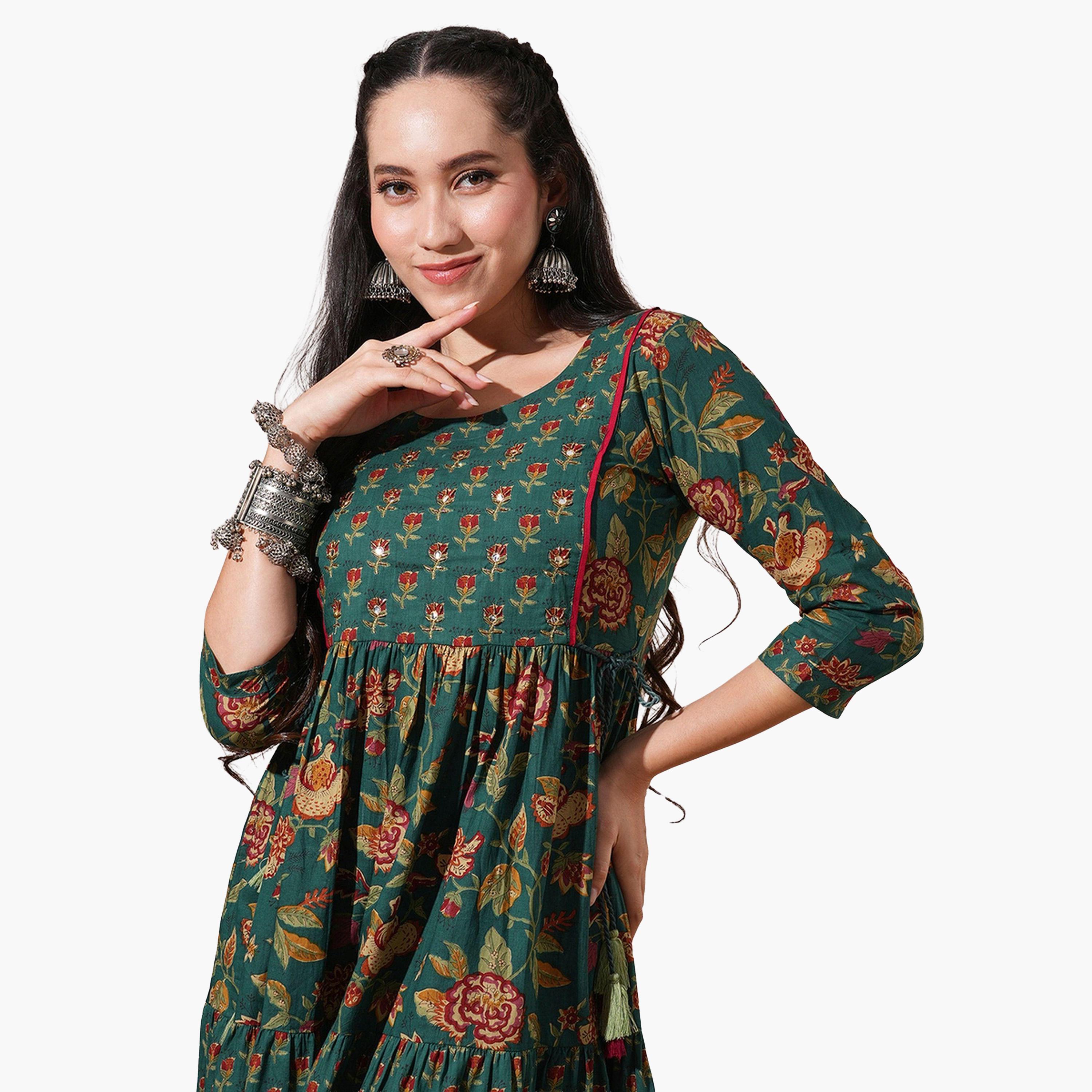 غلوبوص × ستايلي - فستان عمل متوسط الطول من أبلا بطبعة زهور كاملة-women-clothing-dresses-image-4