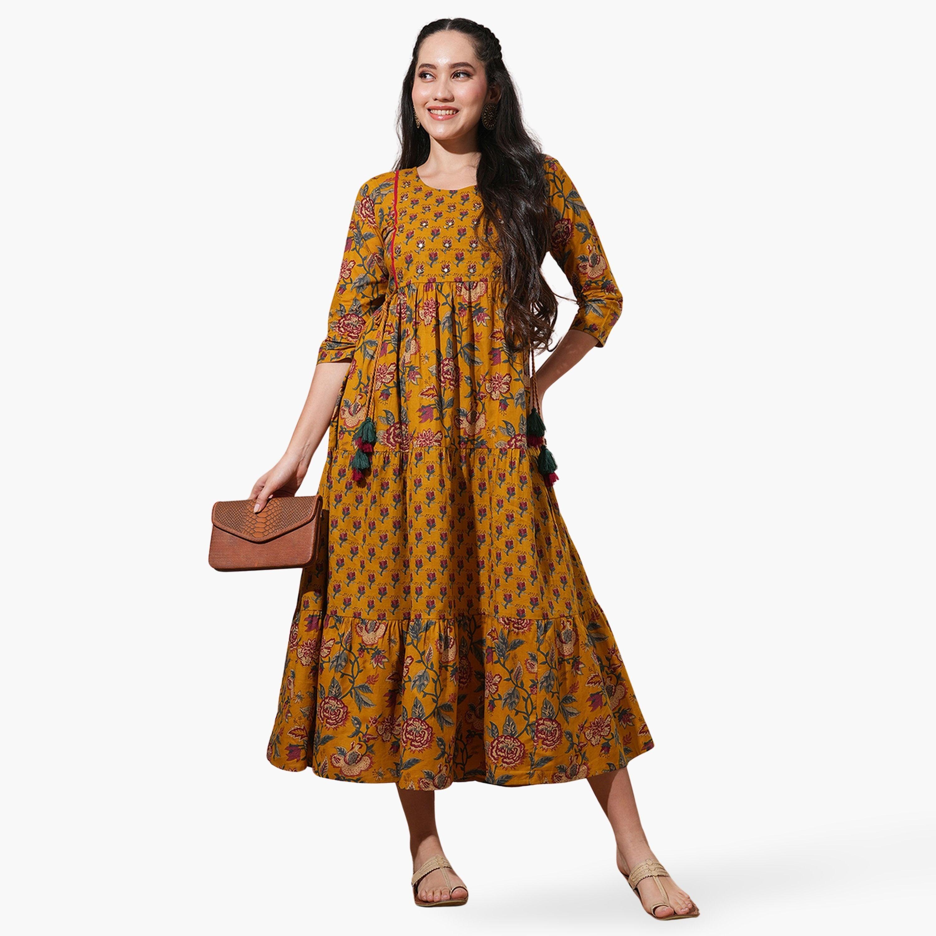 فستان ميدي بطبعة زهور كاملة-women-clothing-dresses-image-1