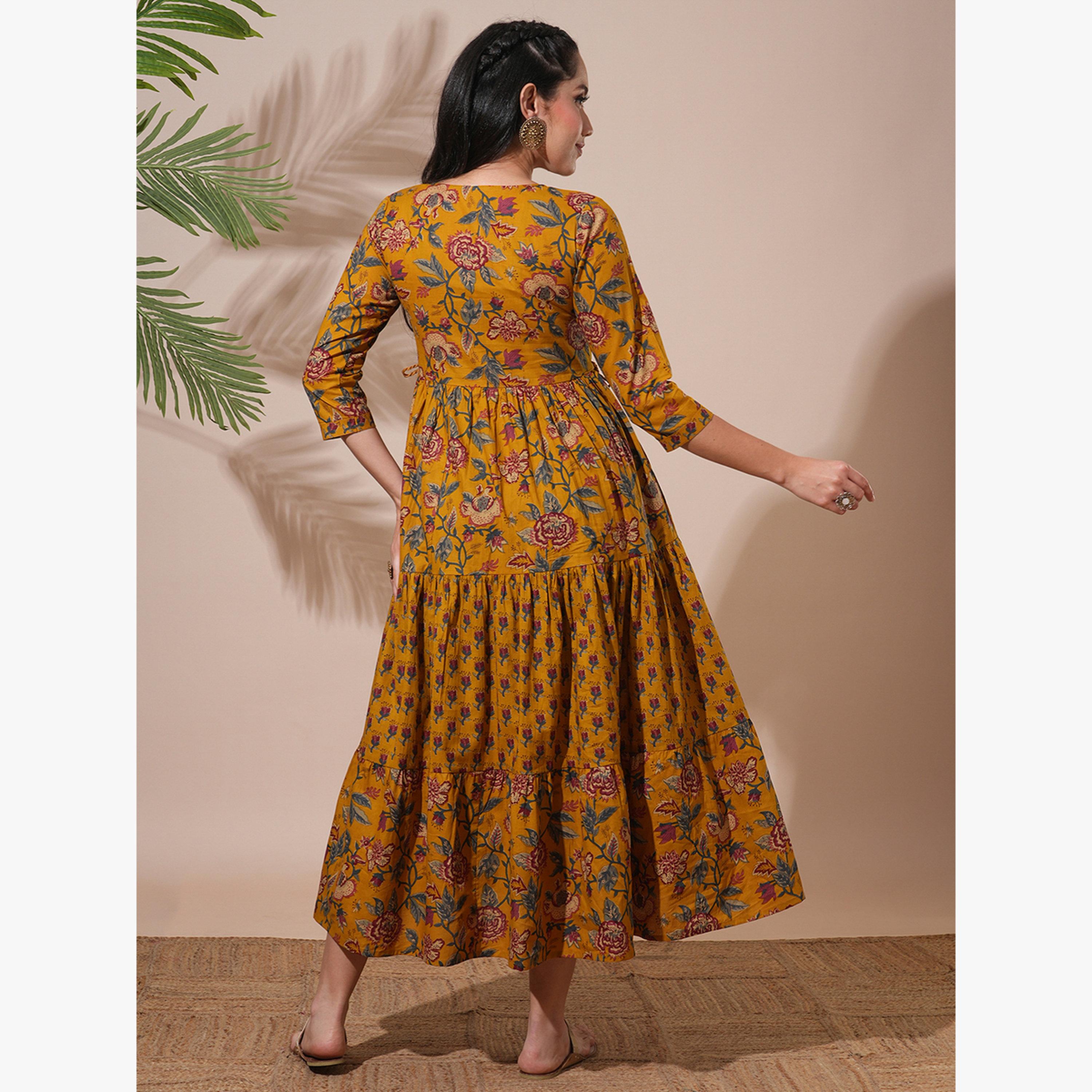 Globus X Styli All Over Floral Print Abla Midi Workwear Dress-women-clothing-dresses-image-3
