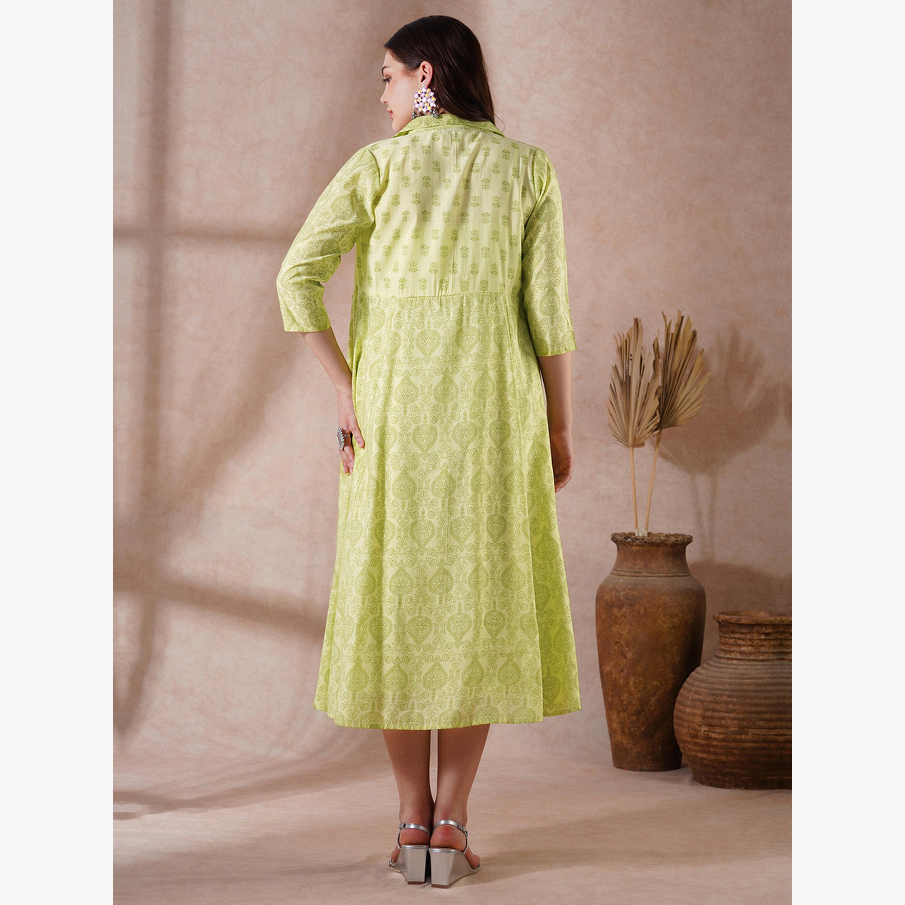 طقم فستان ميدي بحمالات وتونيك بطبعة قميص-women-clothing-dresses-image-3