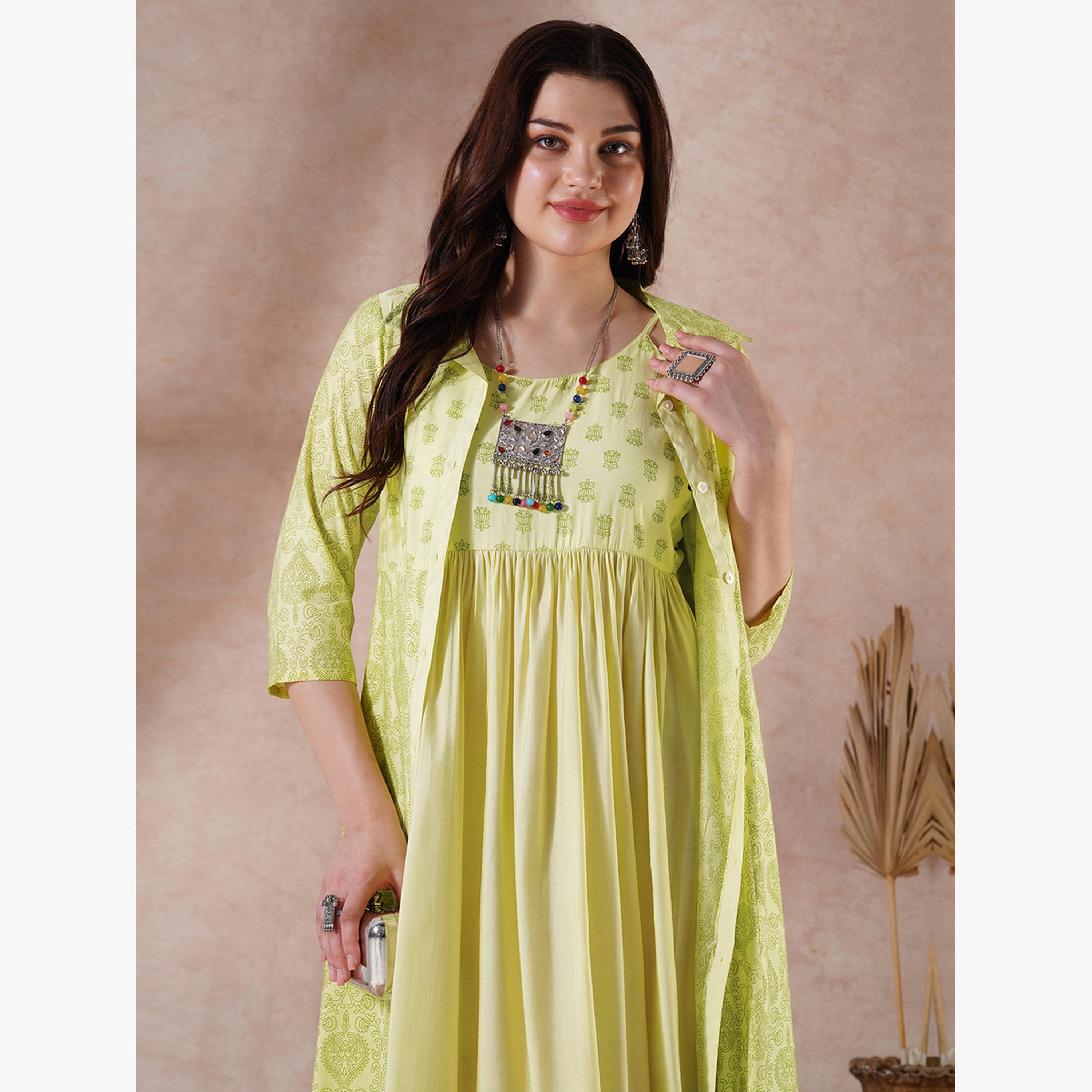 طقم فستان ميدي بحمالات وتونيك بطبعة قميص-women-clothing-dresses-image-6