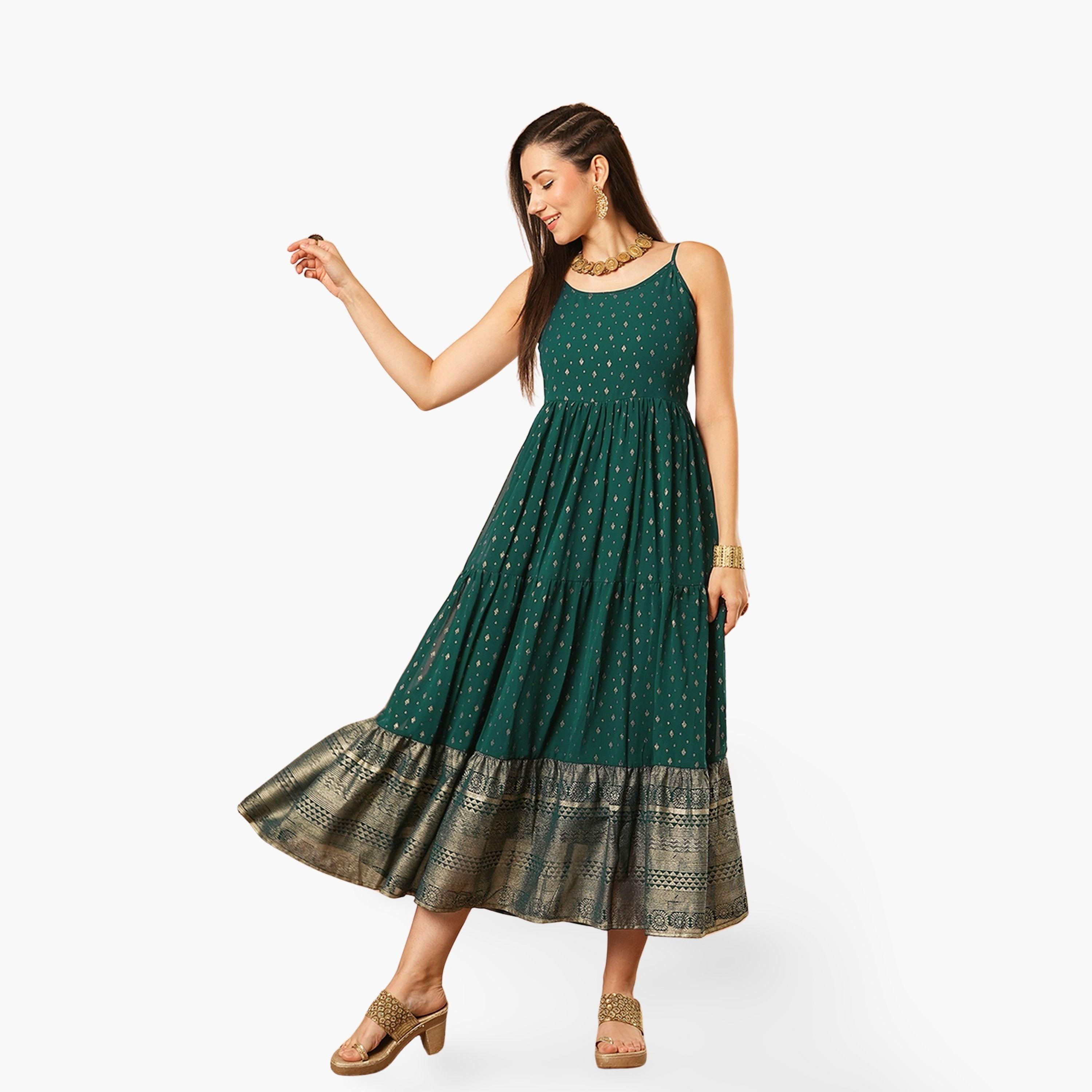Globus X Styli Strappy Foil Ethnic Motif Festive Midi Dress-women-clothing-dresses-image-1