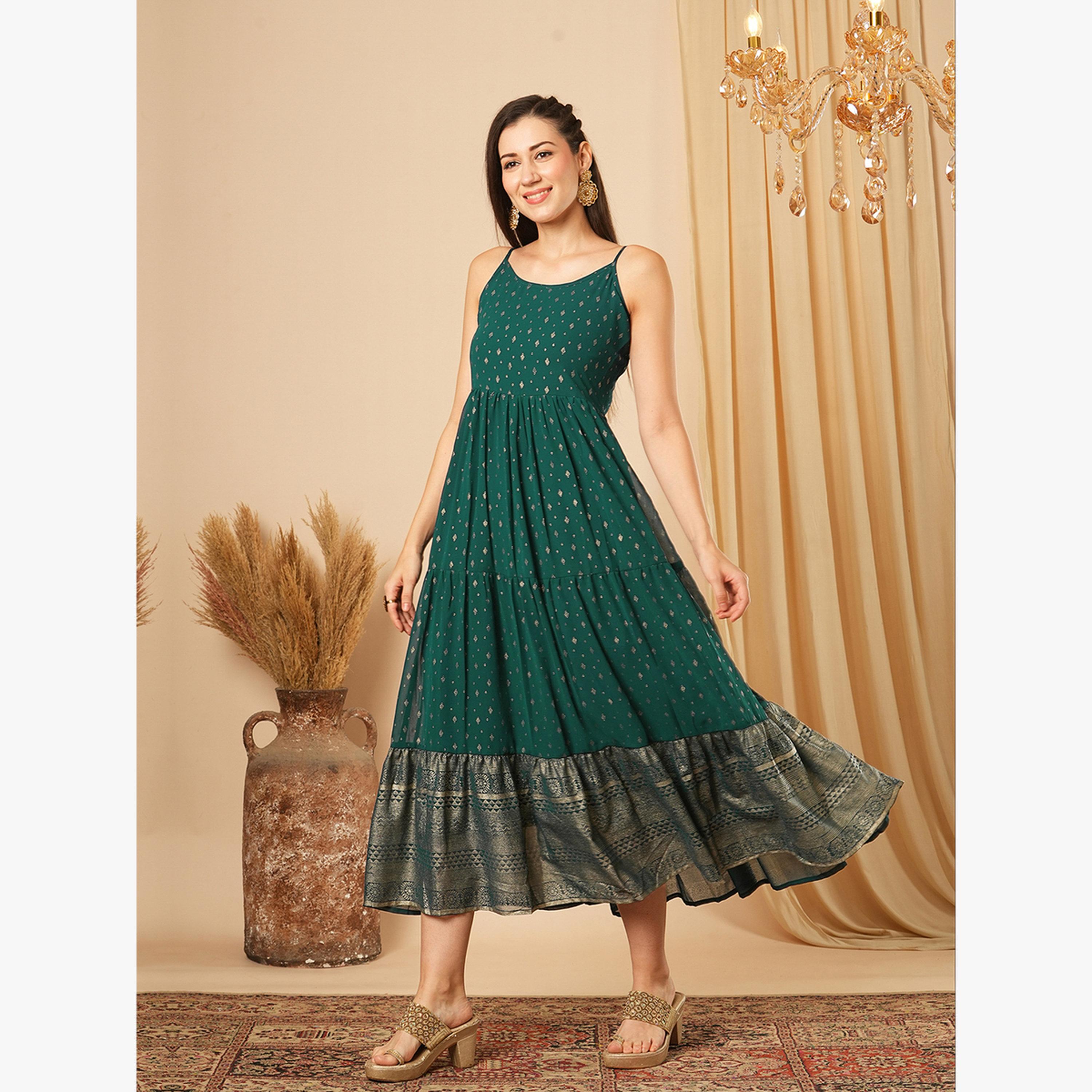 Globus X Styli Strappy Foil Ethnic Motif Festive Midi Dress-women-clothing-dresses-image-2
