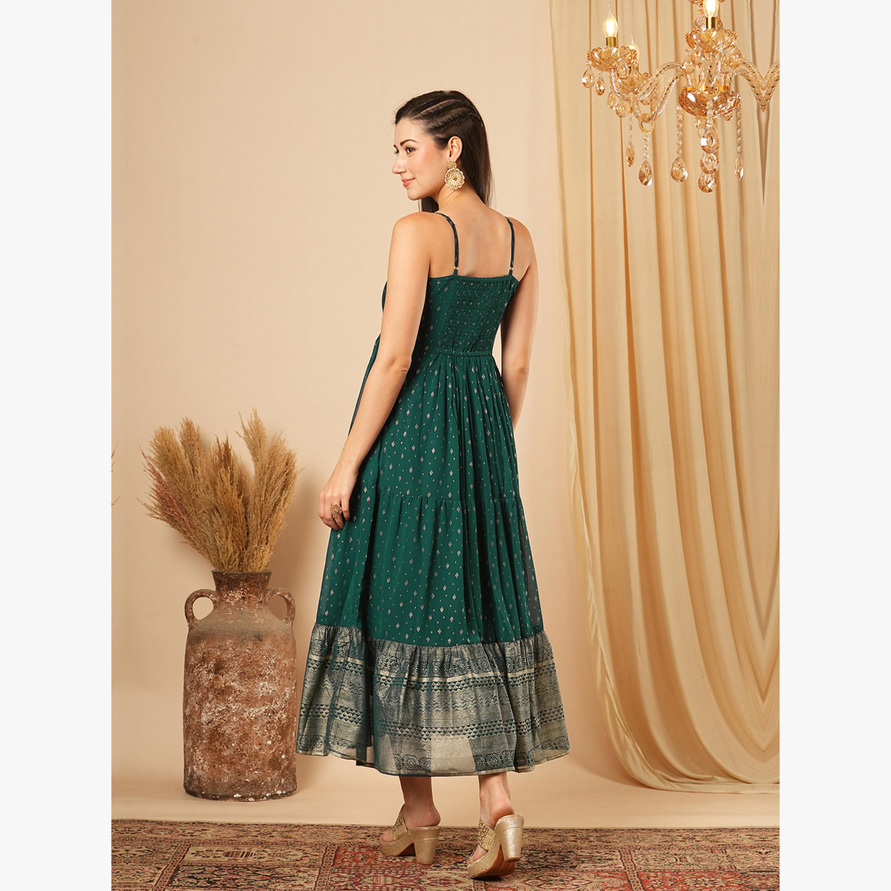 Globus X Styli Strappy Foil Ethnic Motif Festive Midi Dress-women-clothing-dresses-image-3