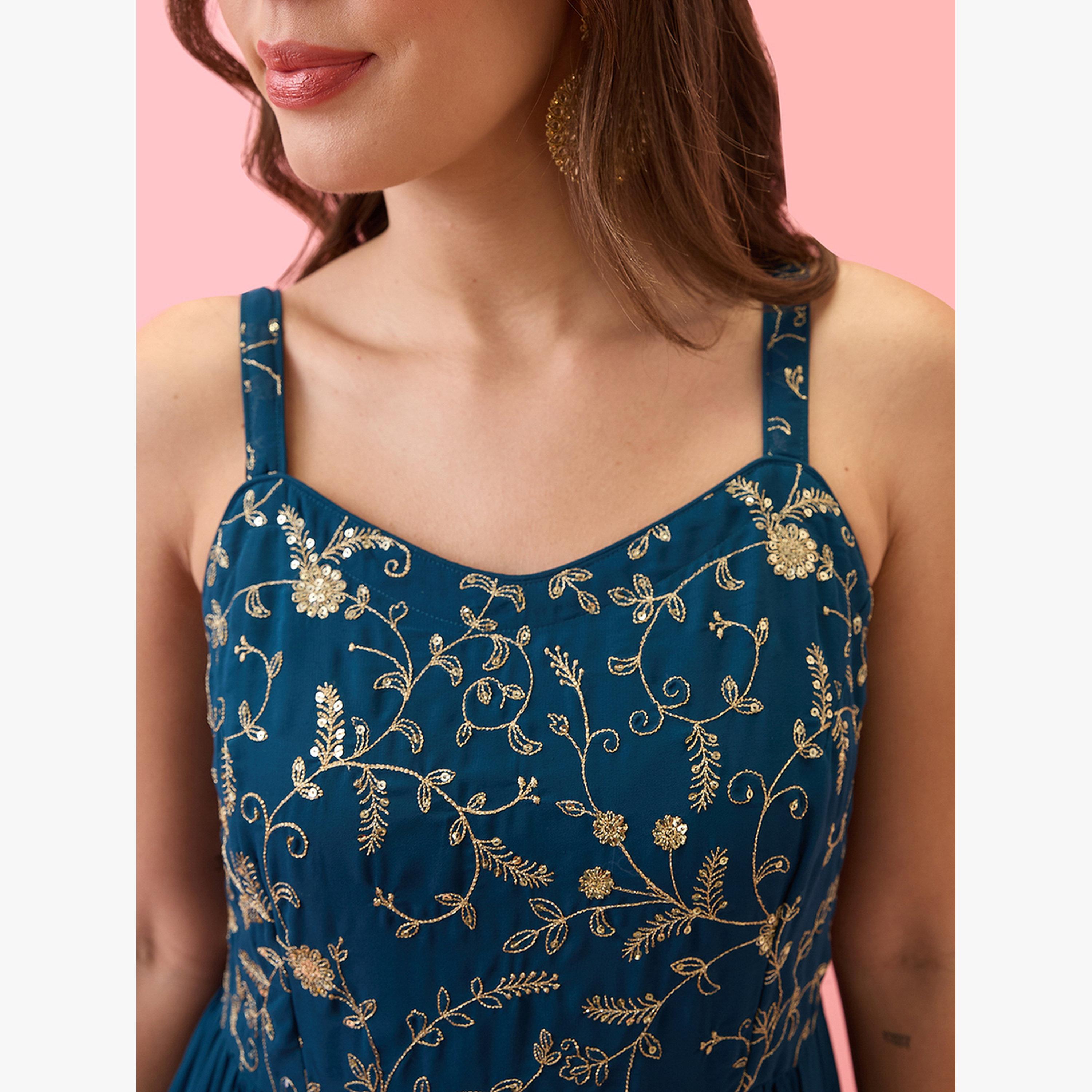 فستان طويل مطرز بالزهور ومزين بالترتر-women-clothing-dresses-image-4