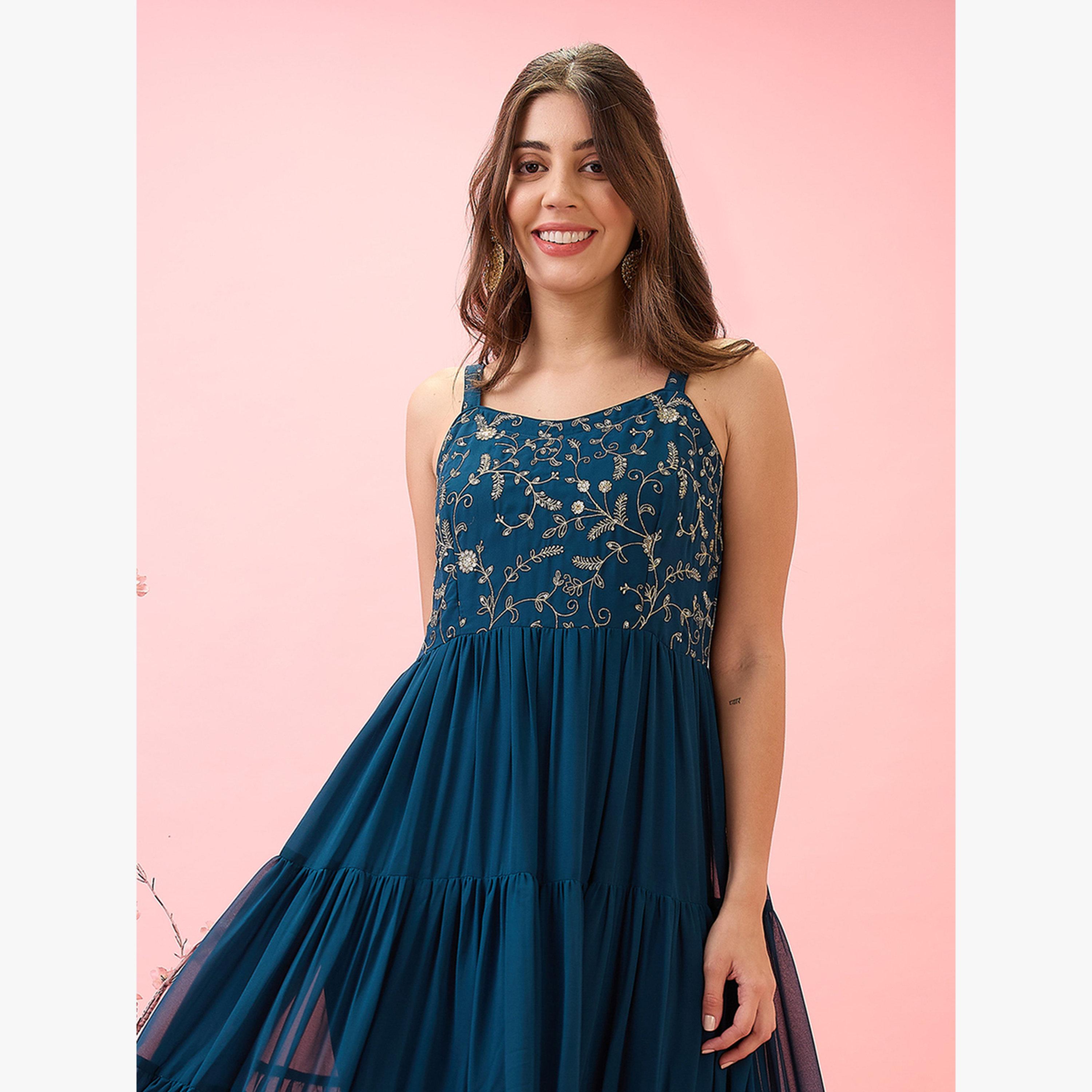 Globus X Styli Sequined Floral Embroidered Georgette Maxi Dress-women-clothing-dresses-image-5