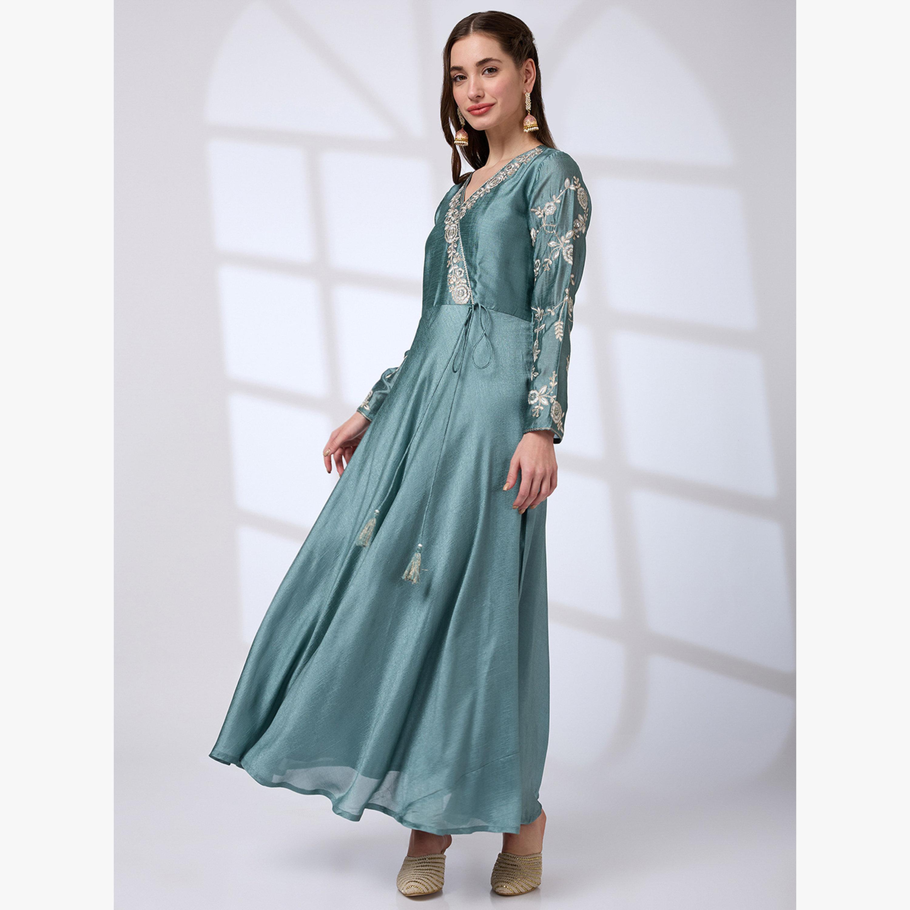 Globus X Styli Sequin Embroidered Detail Tassel Waist Festive Maxi Dress-women-clothing-dresses-image-2