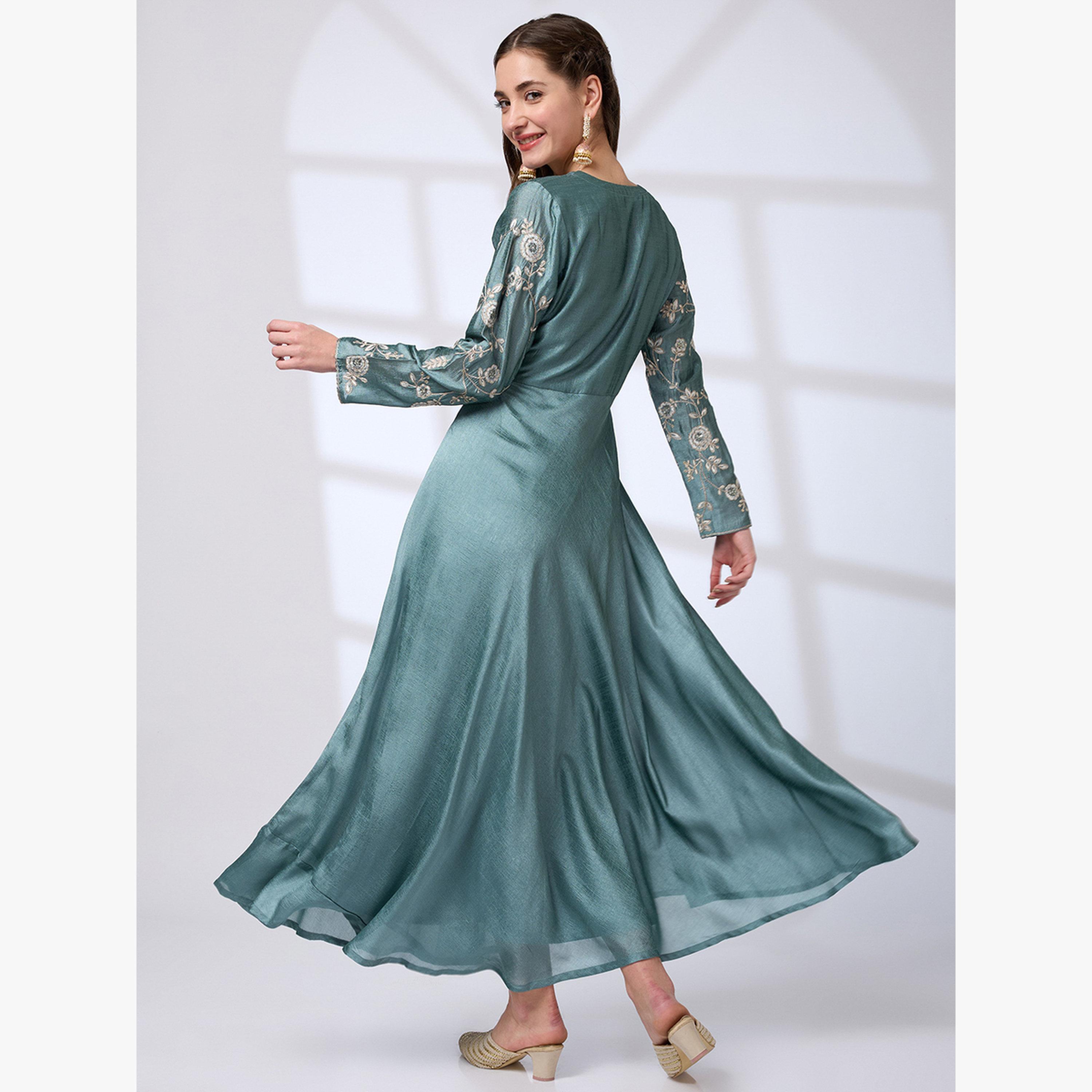 Globus X Styli Sequin Embroidered Detail Tassel Waist Festive Maxi Dress-women-clothing-dresses-image-3