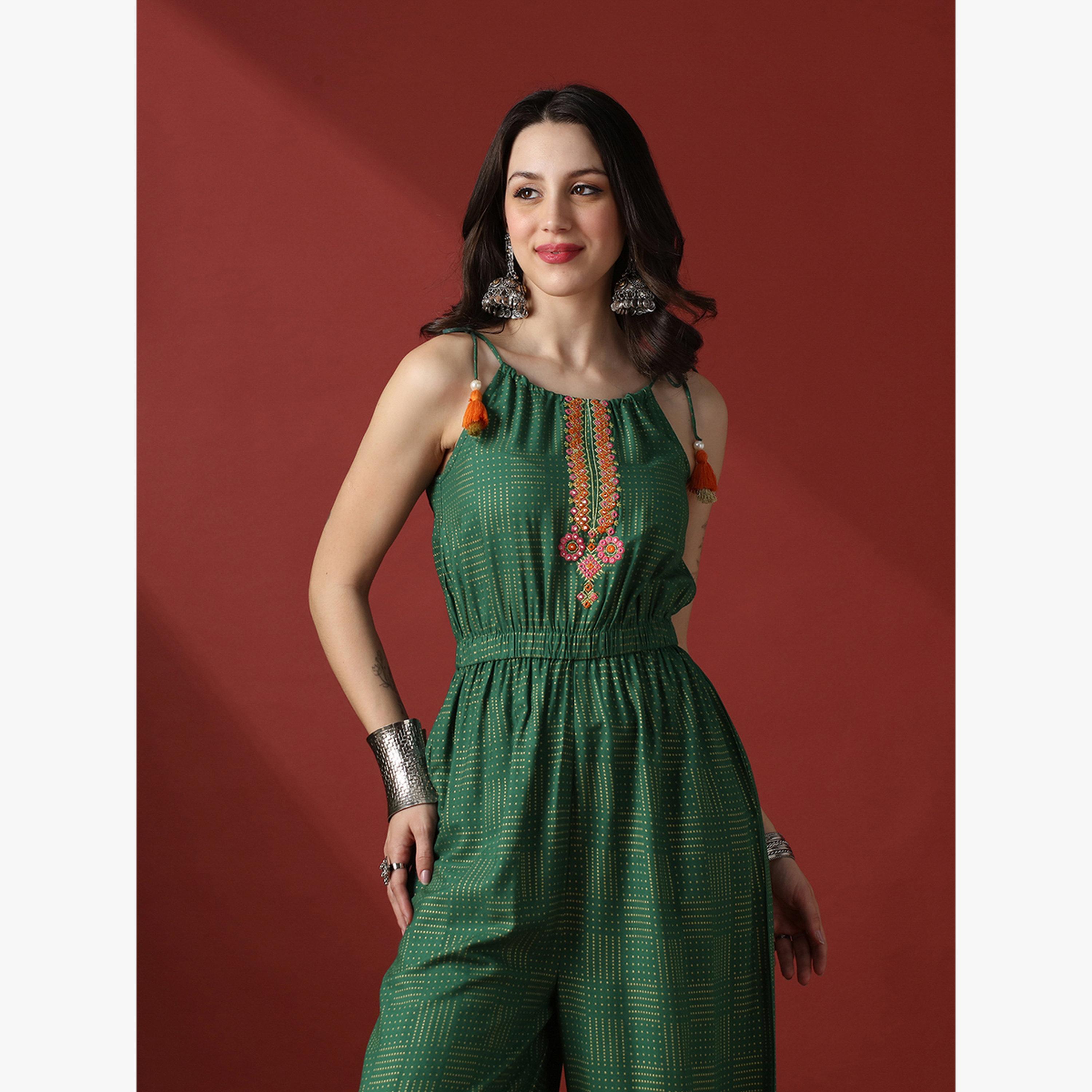 Globus X Styli Women Embroidered Yoke Tie-Up Straps Fusion Jumpsuit-women-clothing-jumpsuits-image-5
