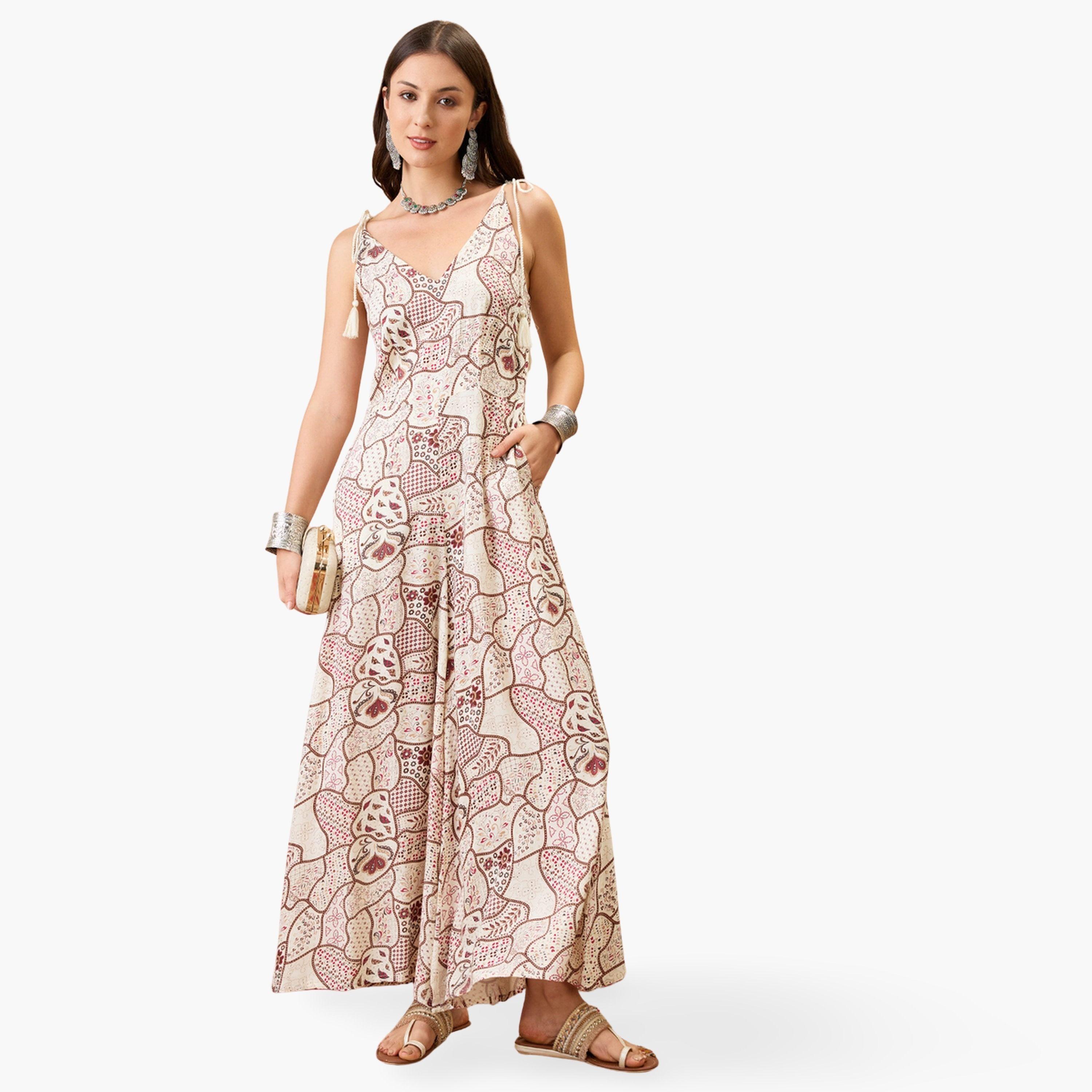 جمبسوت بطبعة عرقية وأكمام برباط وأرجل واسعة-women-clothing-jumpsuits-image-1