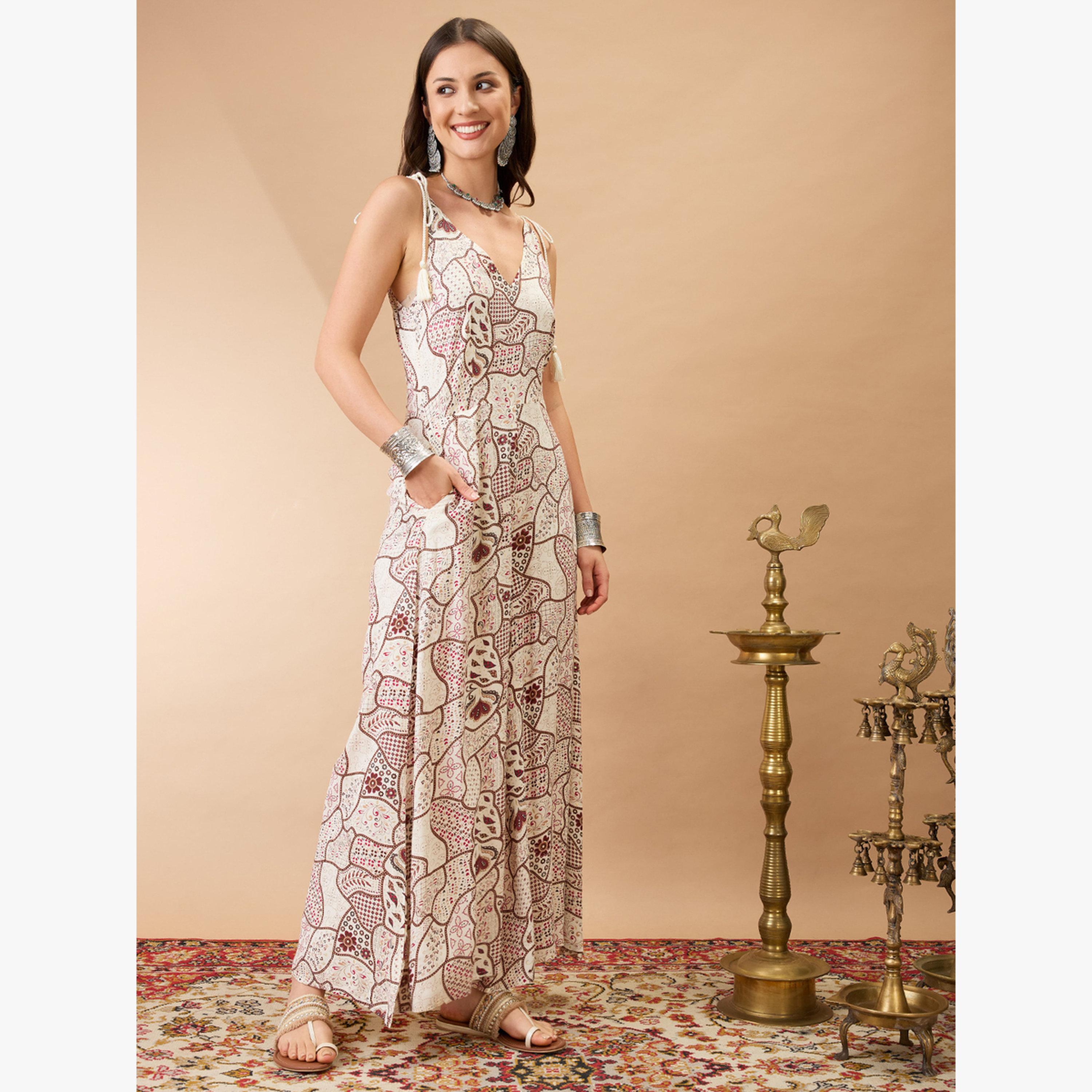 جمبسوت بطبعة عرقية وأكمام برباط وأرجل واسعة-women-clothing-jumpsuits-image-2