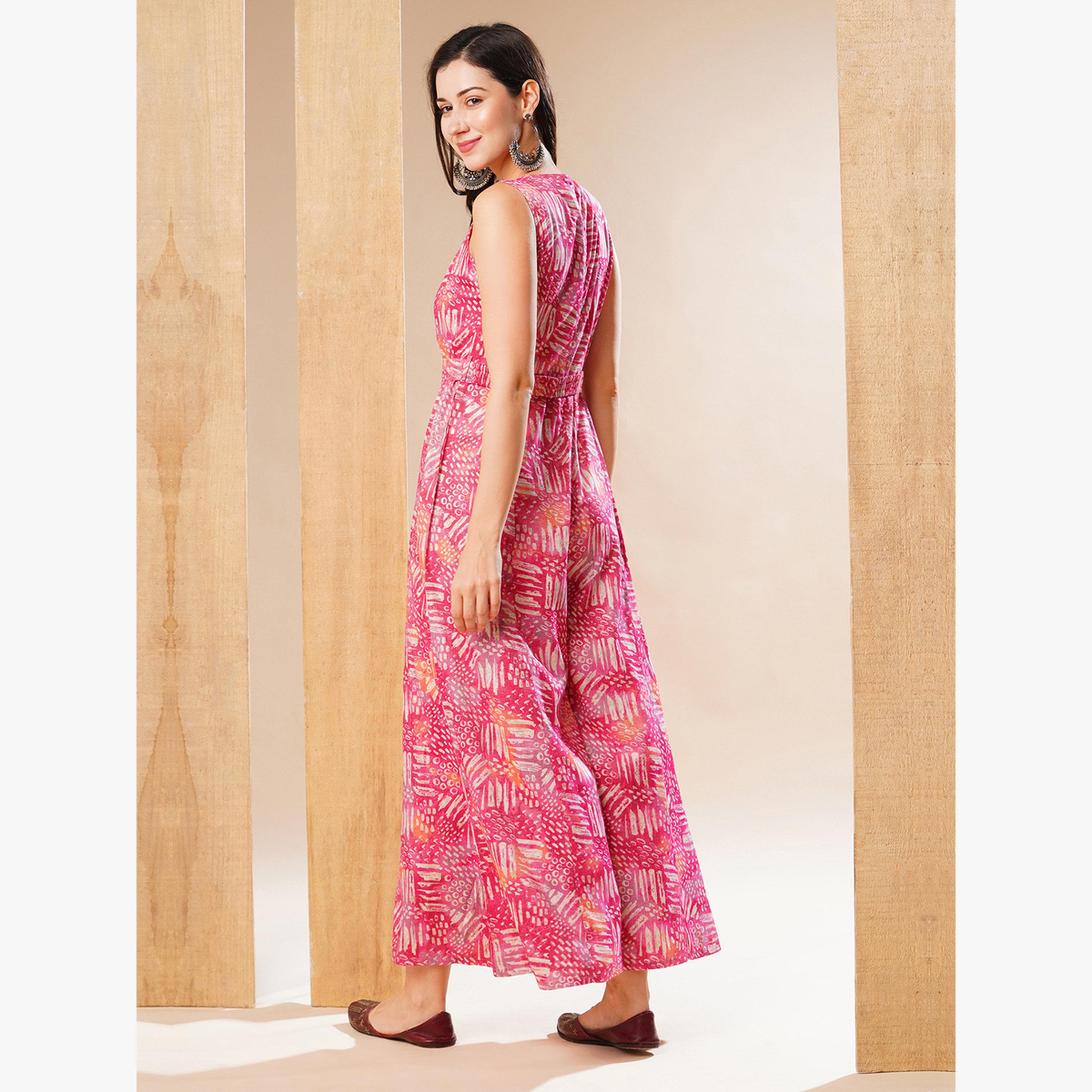 Globus X Styli Women Printed Wrap V Neck Wide Leg Jumpsuit-women-clothing-jumpsuits-image-3