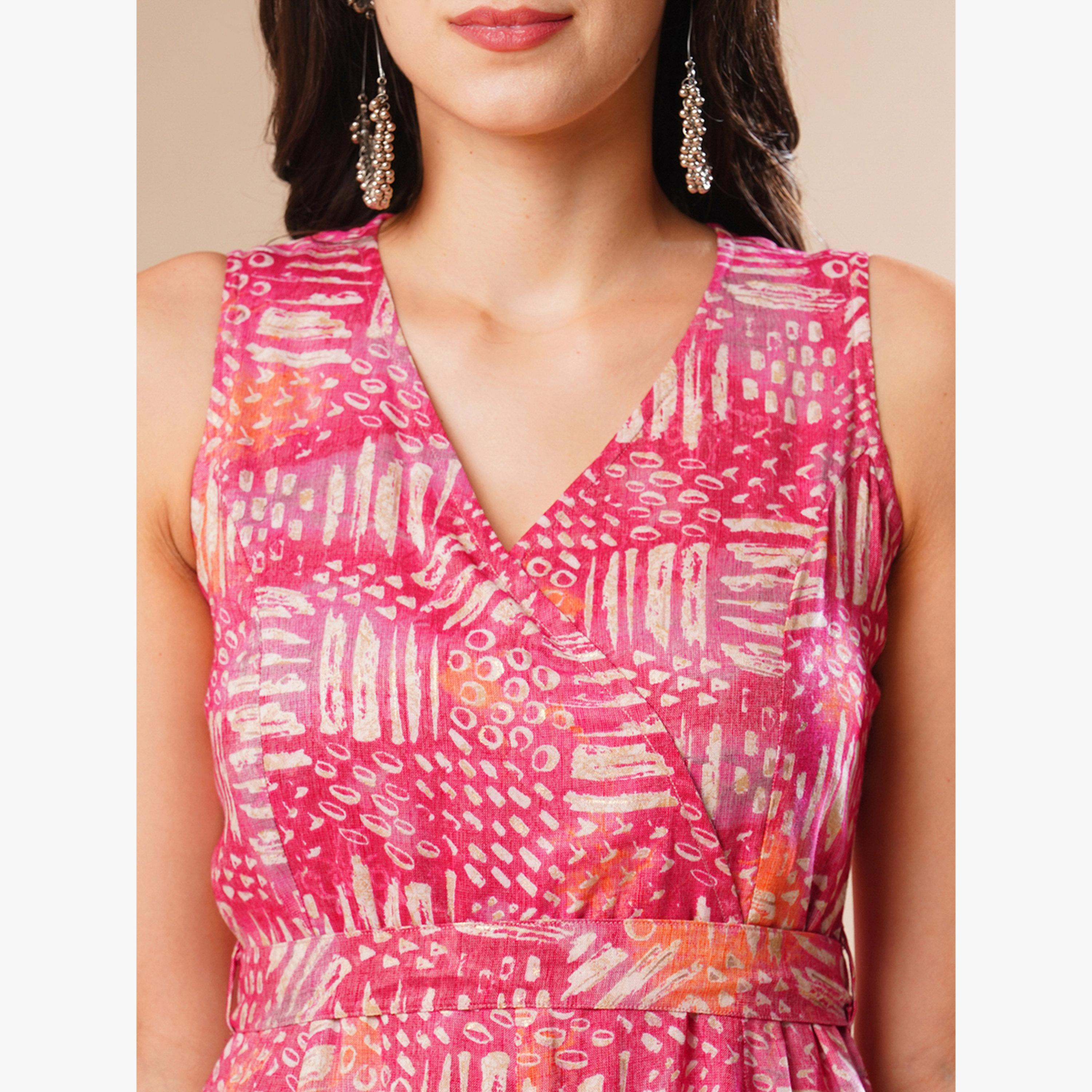 Globus X Styli Women Printed Wrap V Neck Wide Leg Jumpsuit-women-clothing-jumpsuits-image-4
