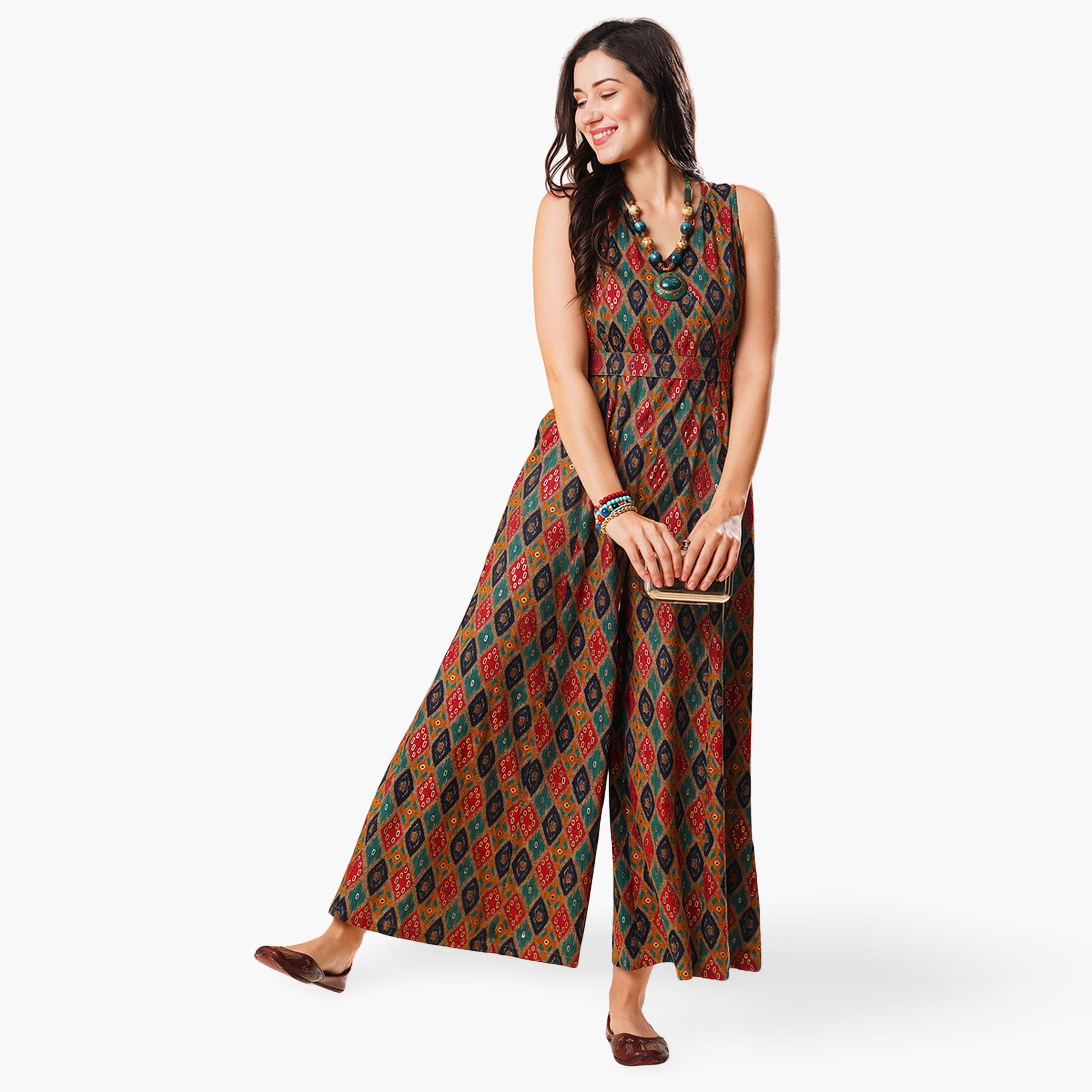 Globus X Styli Women Multi Printed Wrap V Neck Wide Leg Jumpsuit-women-clothing-jumpsuits-image-1