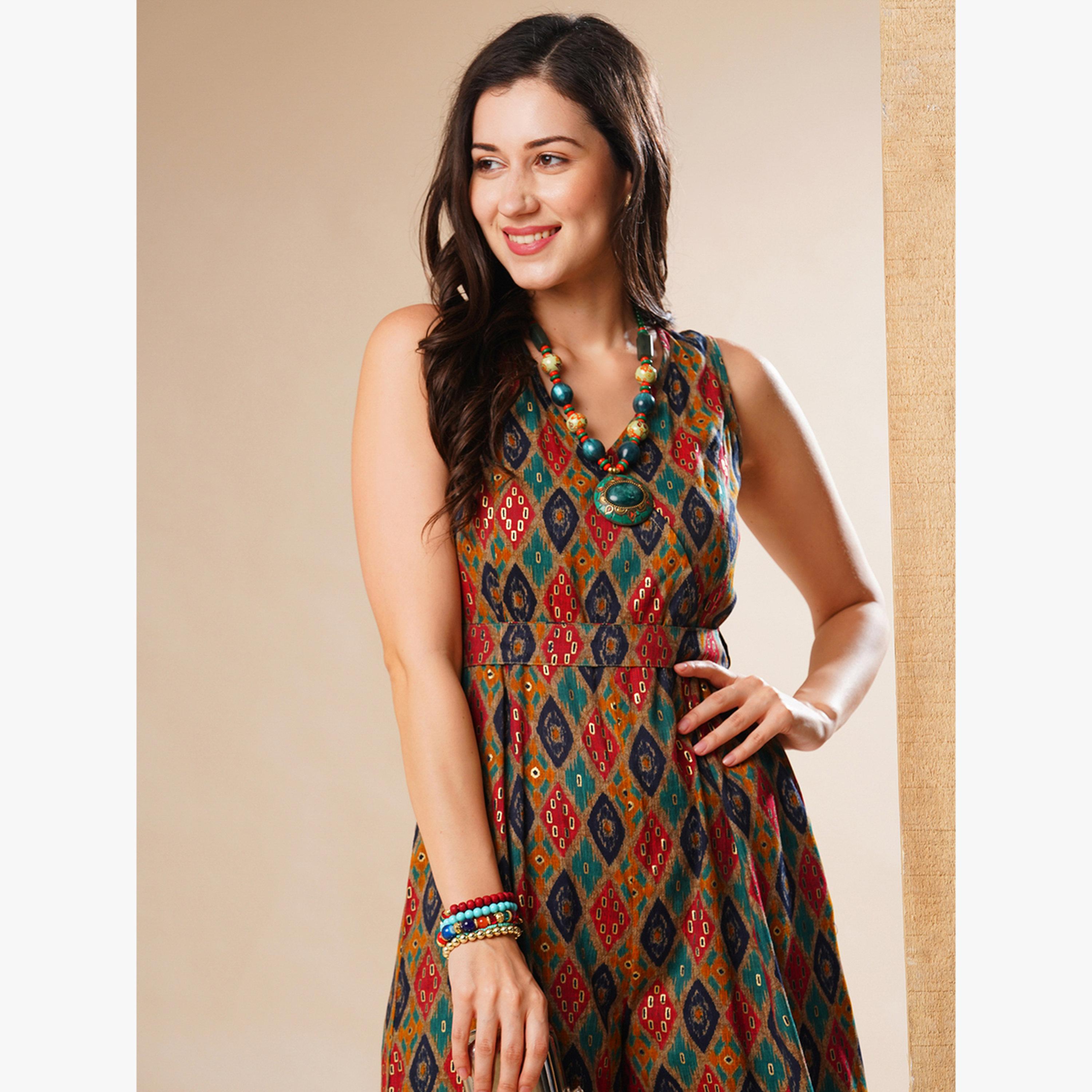 Globus X Styli Women Multi Printed Wrap V Neck Wide Leg Jumpsuit-women-clothing-jumpsuits-image-6
