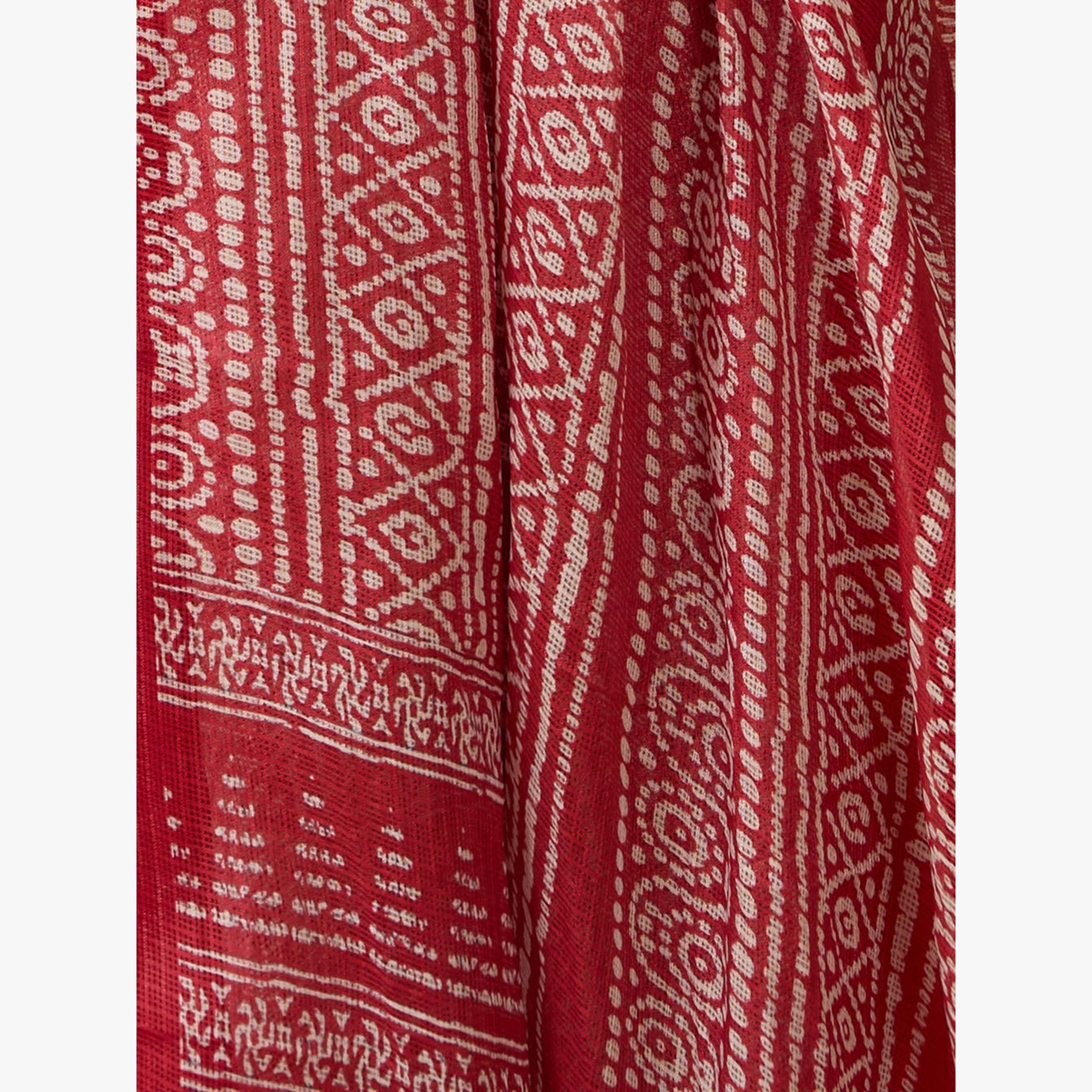 طقم كورتا سادة بياقة مربوطة مع بنطال وشيلة مطبوعة-women-clothing-ethnicwear-kurtasets-image-6