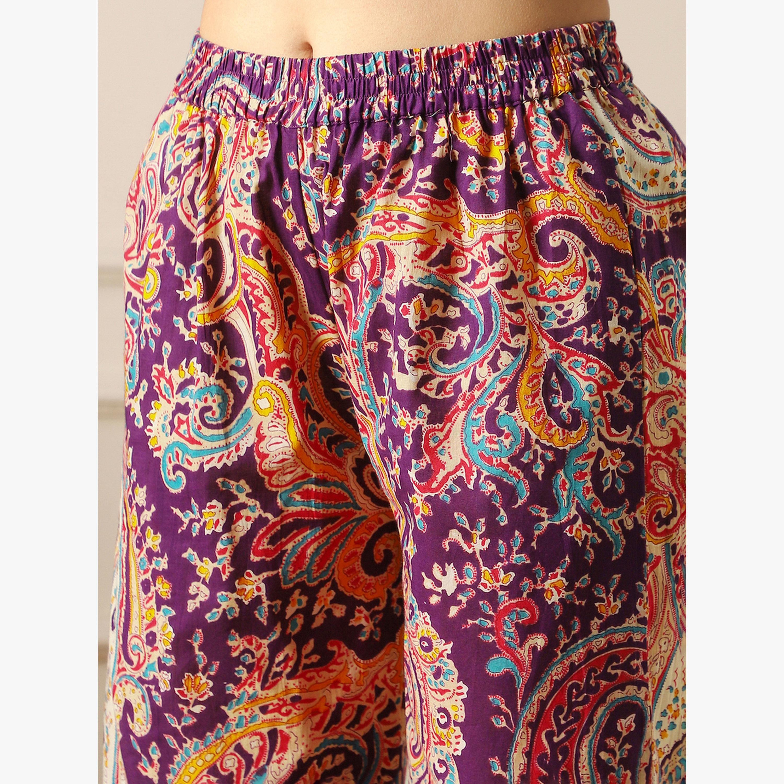 Globus X Styli Paisley Ethnic Print Lace Detail A-Line Kurta and Pant Fusion Set-women-clothing-ethnicwear-kurtasets-image-6