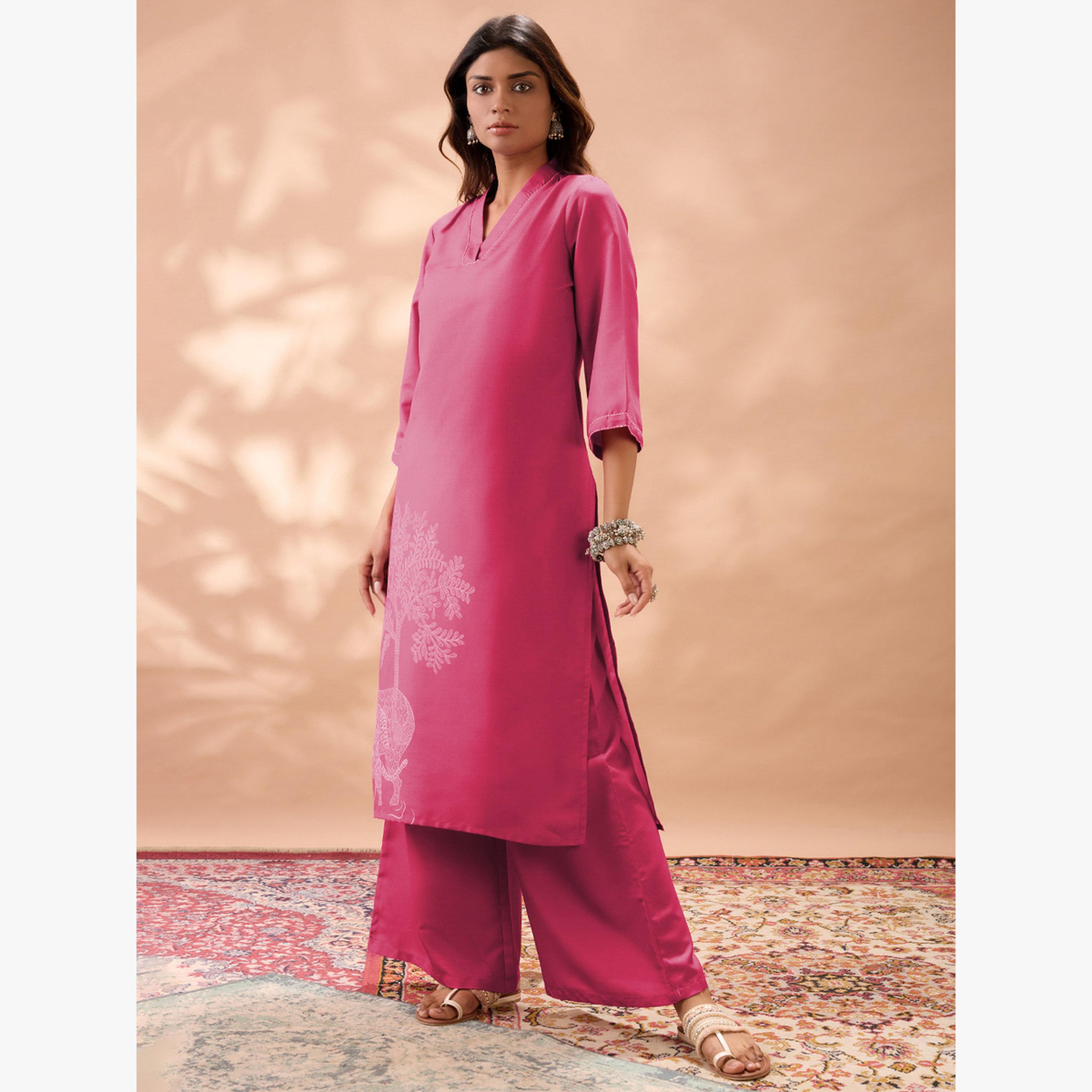 Globus X Styli Gond Animal Print Bell Sleeves Straight Kurta and Wide Leg Pant Set-women-clothing-ethnicwear-kurtasets-image-2