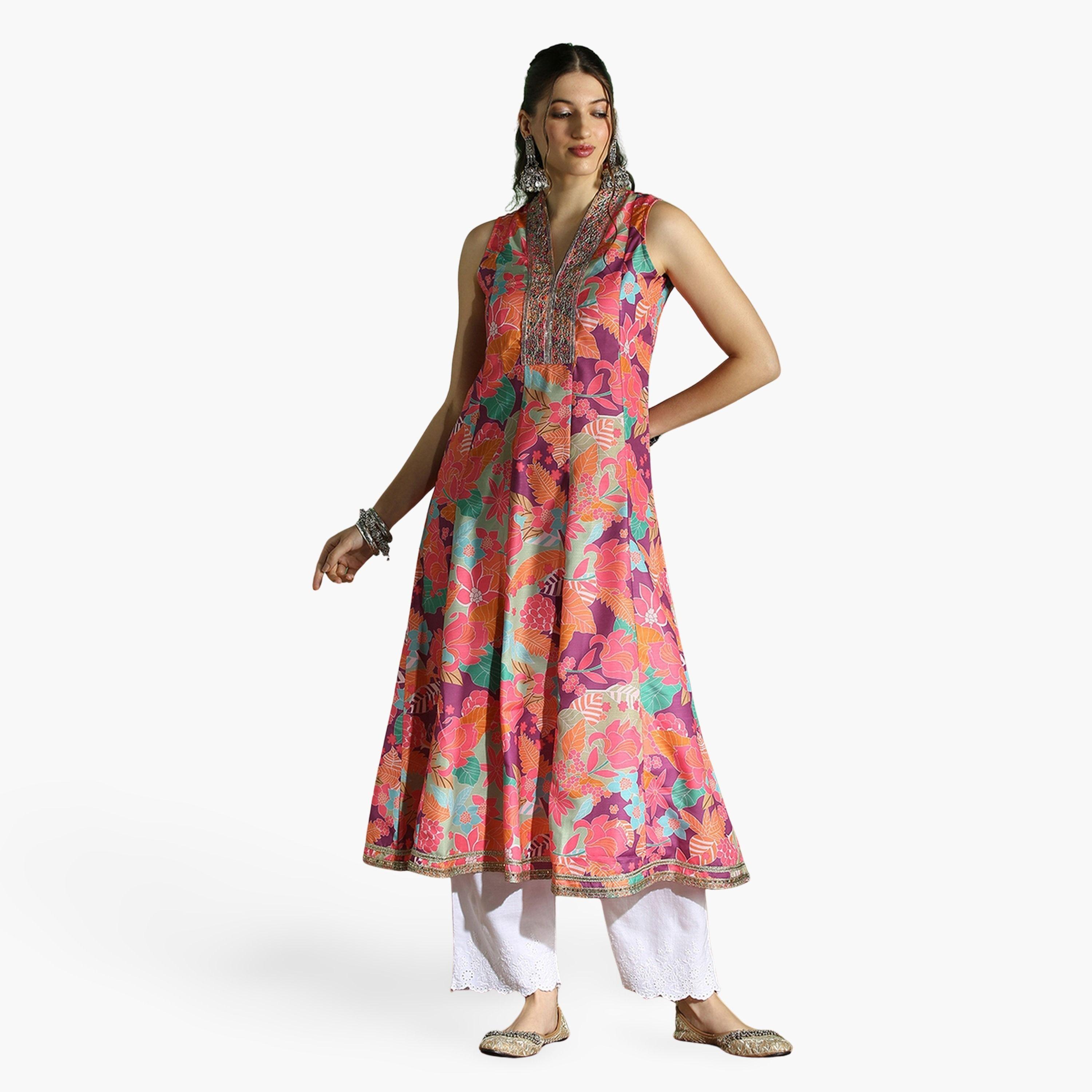 Globus X Styli Floral Print Embroidered Zari Work Anarkali Festive Kurta-women-clothing-ethnicwear-kurtas-image-1