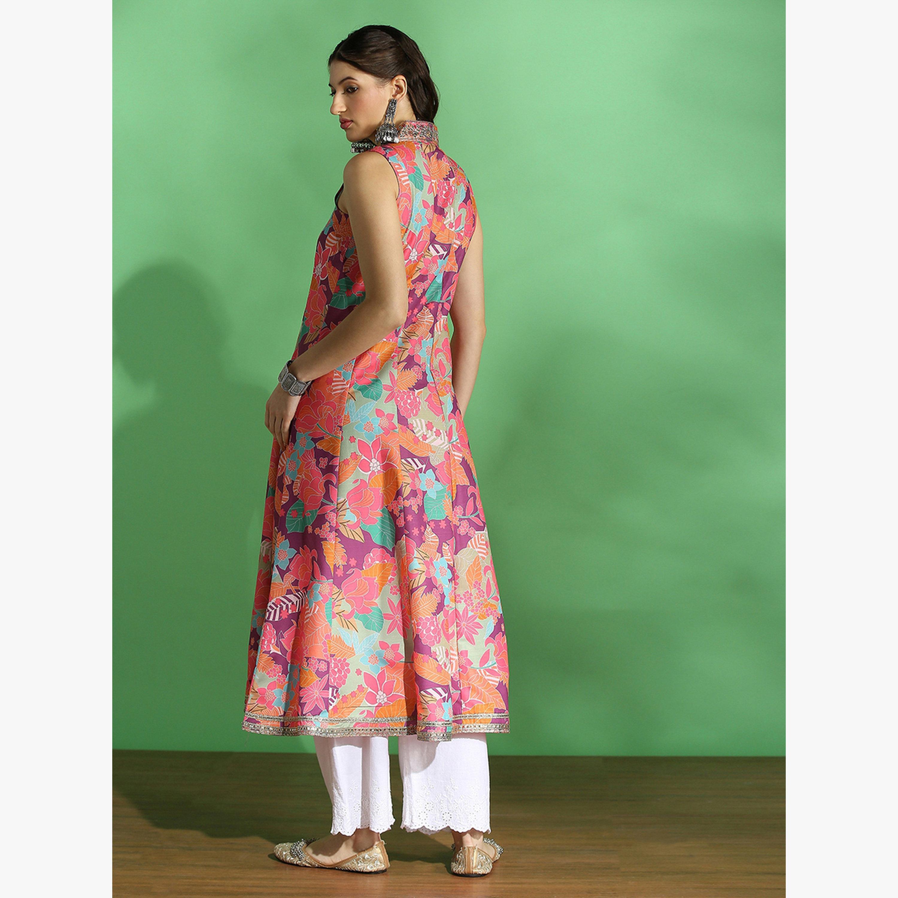 Globus X Styli Floral Print Embroidered Zari Work Anarkali Festive Kurta-women-clothing-ethnicwear-kurtas-image-3