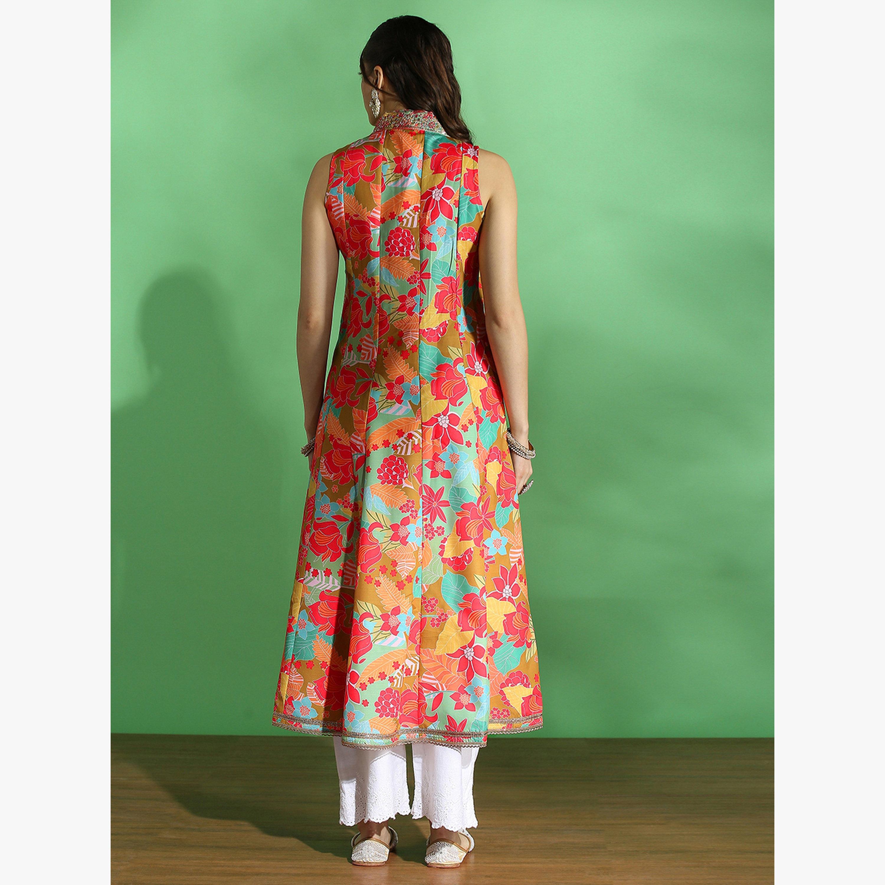 كورتا أناركلي احتفالية بطبعة زهور وتطريز زاري-women-clothing-ethnicwear-kurtas-image-3