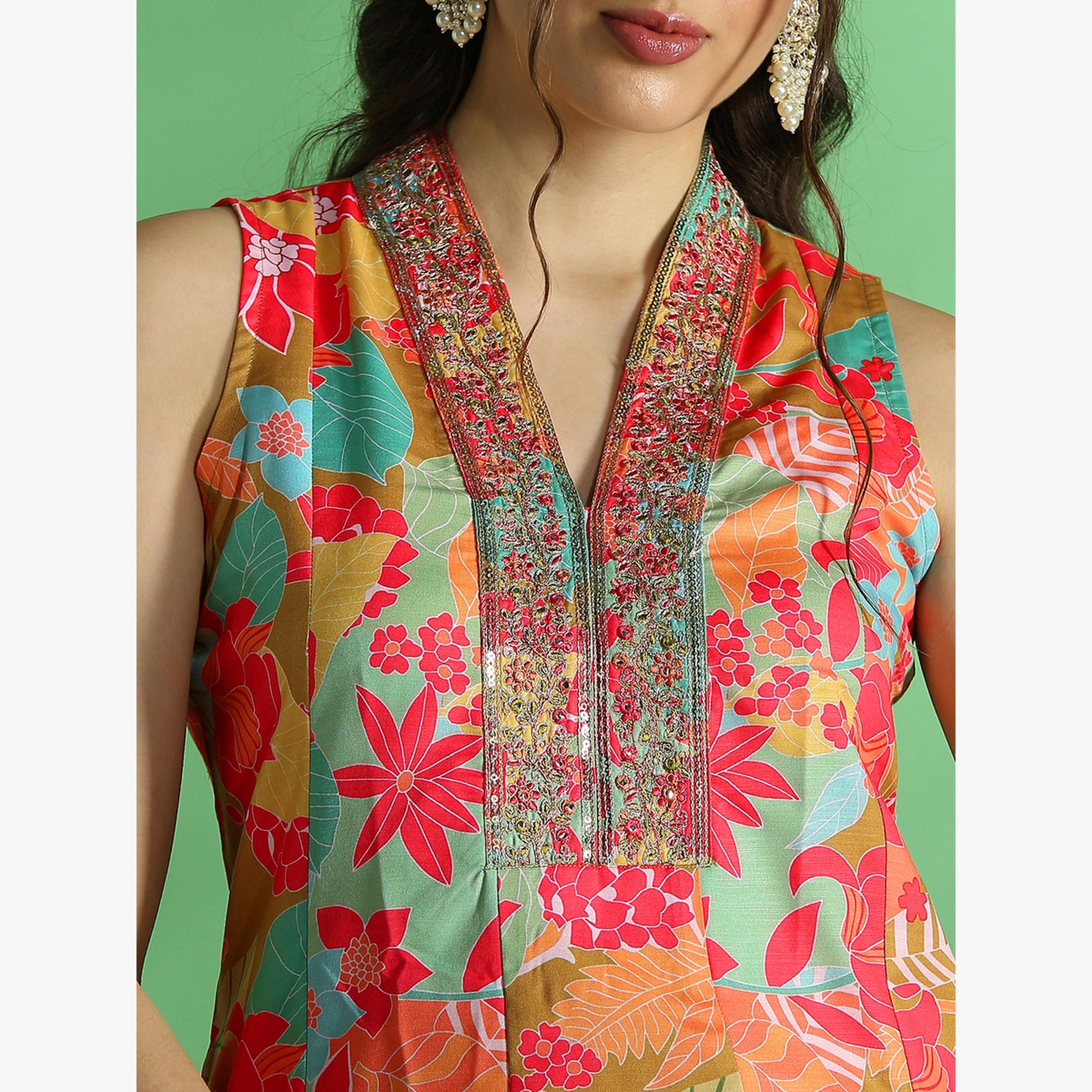 Globus X Styli Floral Print Zari Work V-Neck Paneled Anarkali Festive Kurta-women-clothing-ethnicwear-kurtas-image-4