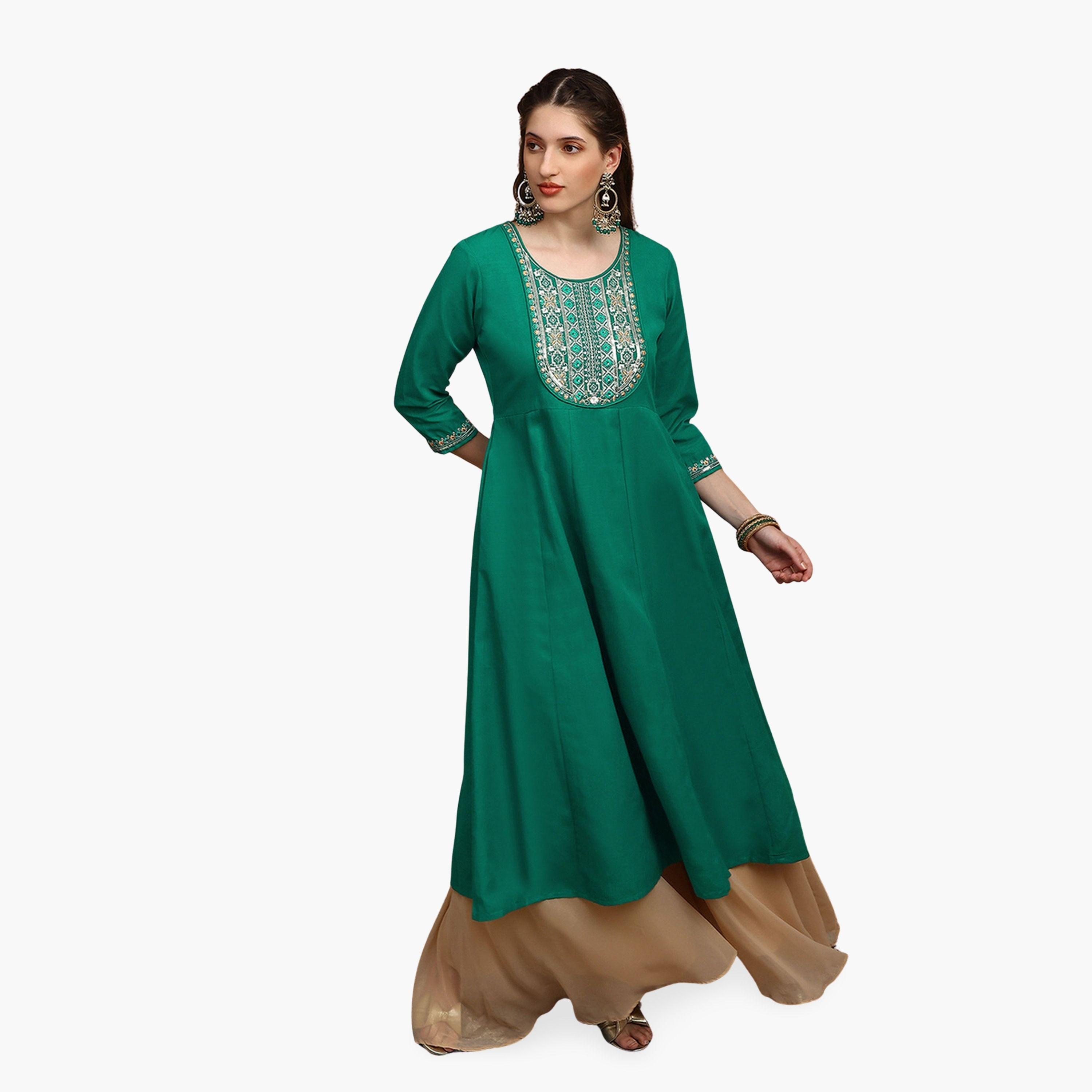 كورتا أناركلي احتفالية بتطريز زاري عند الصدر-women-clothing-ethnicwear-kurtas-image-1