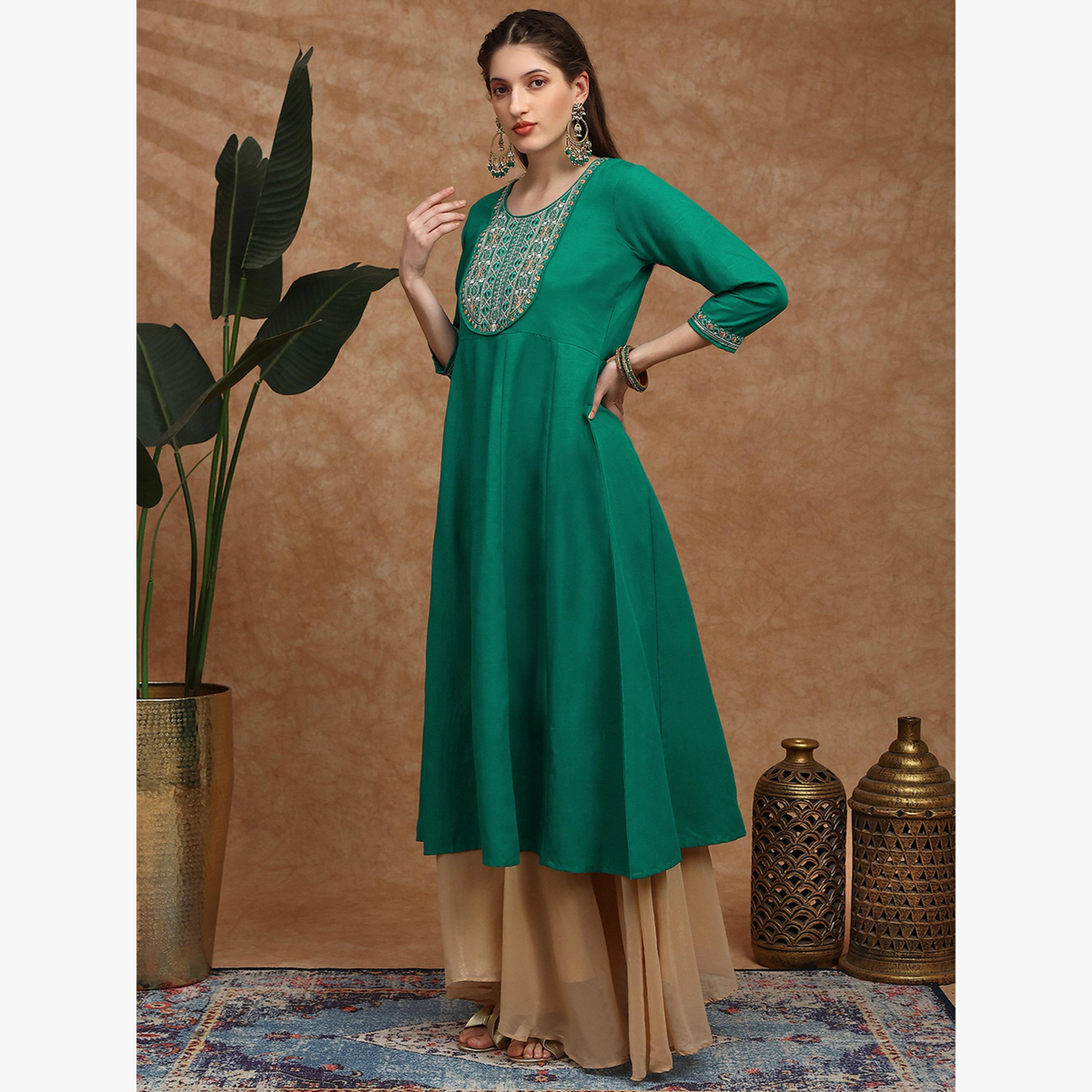 كورتا أناركلي احتفالية بتطريز زاري عند الصدر-women-clothing-ethnicwear-kurtas-image-2